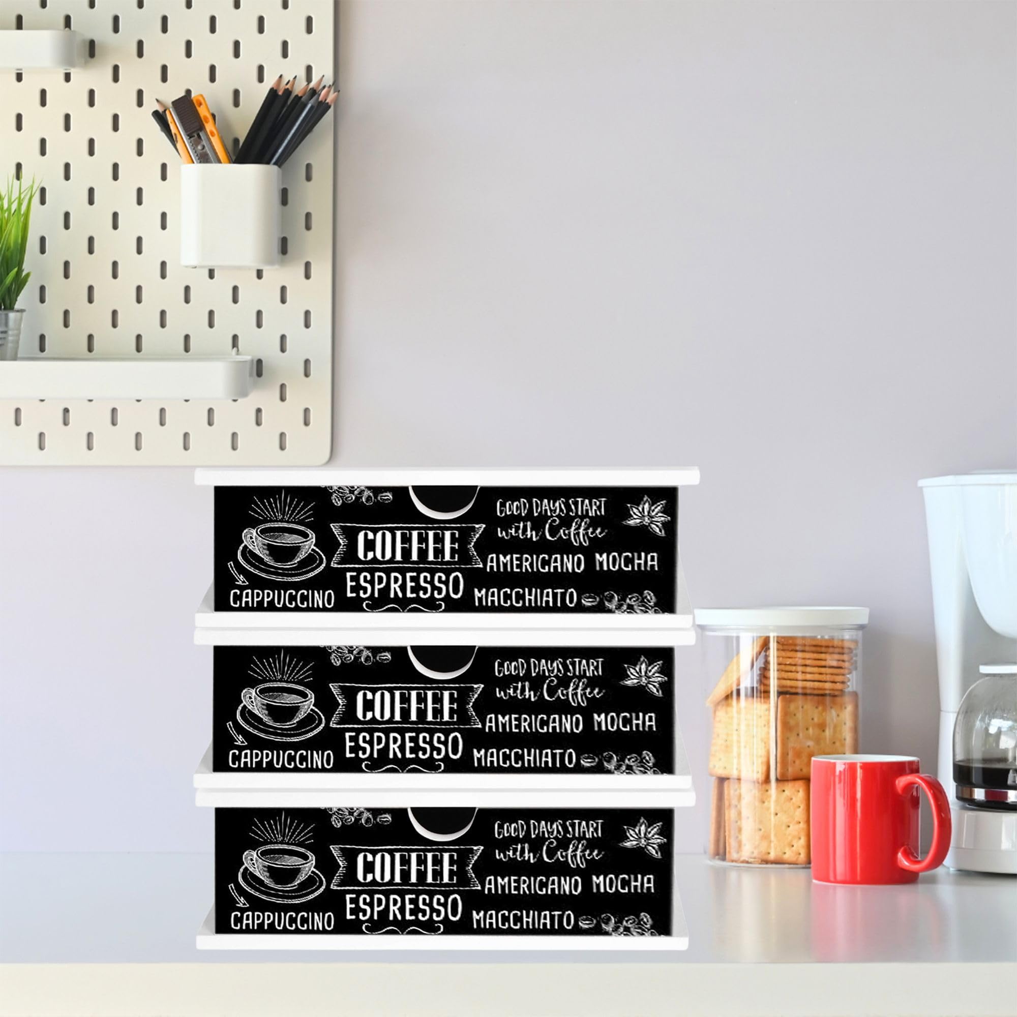 Lupia - Organizador de Cápsulas de Café en Madera, Cajón Extraíble, Organizer BLACKBOARD COFFEE Compatible con Marcas Principales, Ideal para Cocina y Oficina, Diseño Moderno en Blanco, 33x33x11 cm