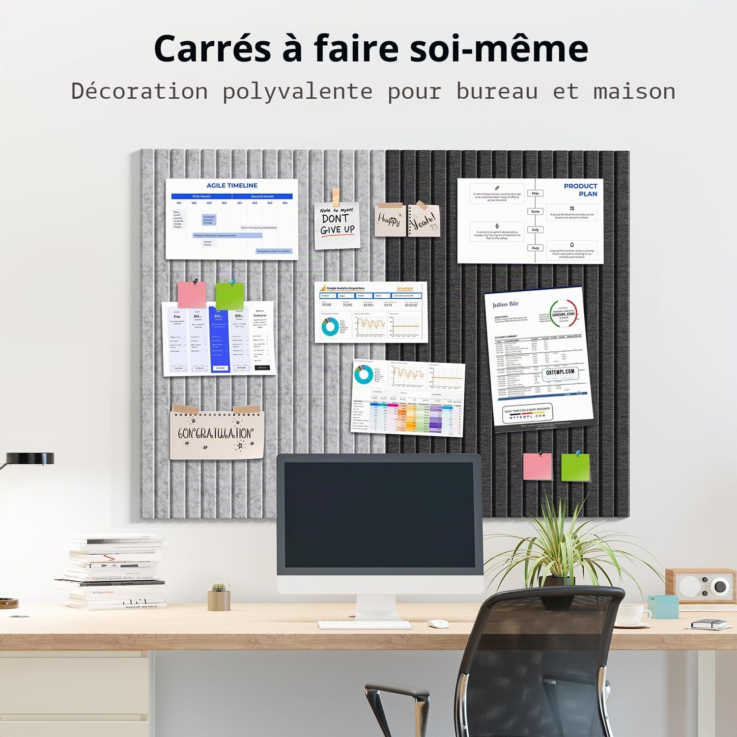 120x90cm Grand Panneau Feutre Auto-Adhésif 12 Pièces Panneau Feutré, avec 60 Pads Adhésifs Doubles, Tableau Décoratif Memo Boards Bulletin Board pour Bureau Cuisine Chambre Enfant(beige)