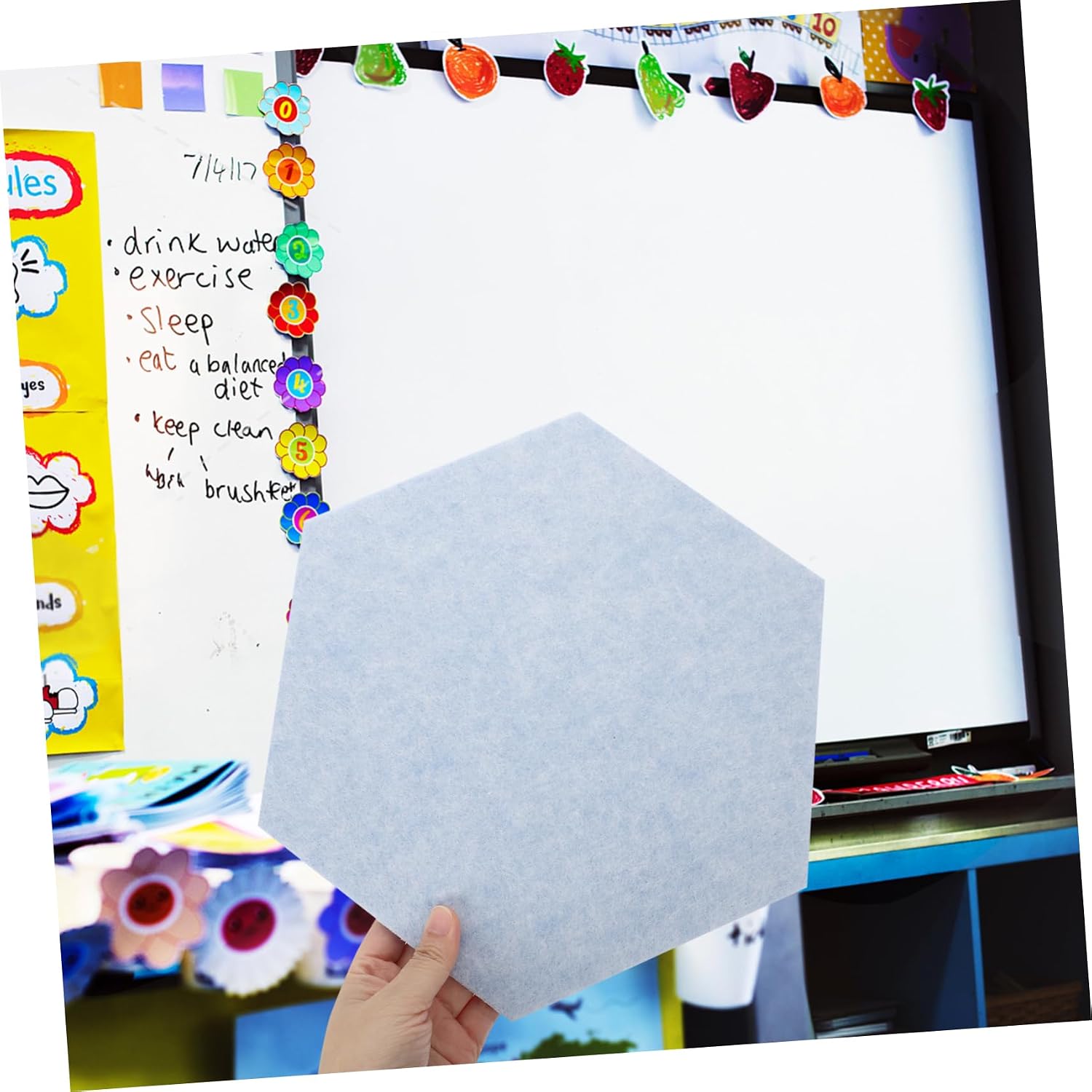 ABOOFAN 6pcs Hexagon Felt Wall Tiles Self-Adhesive Pin Board for Bedrooms Felt Bulletin Board Decor
