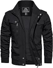 CRYSULLY Men's Cotton Military Jacket Lightweight Casual Windbreaker Stand Collar Bomber Jackets Coat with Multi Pockets