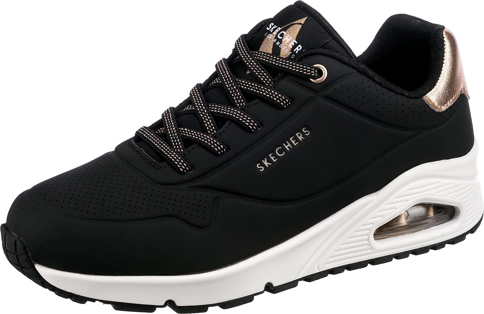 Skechers Women's Uno Shimmer Away Trainers, Black Durabuck, 6.5 UK