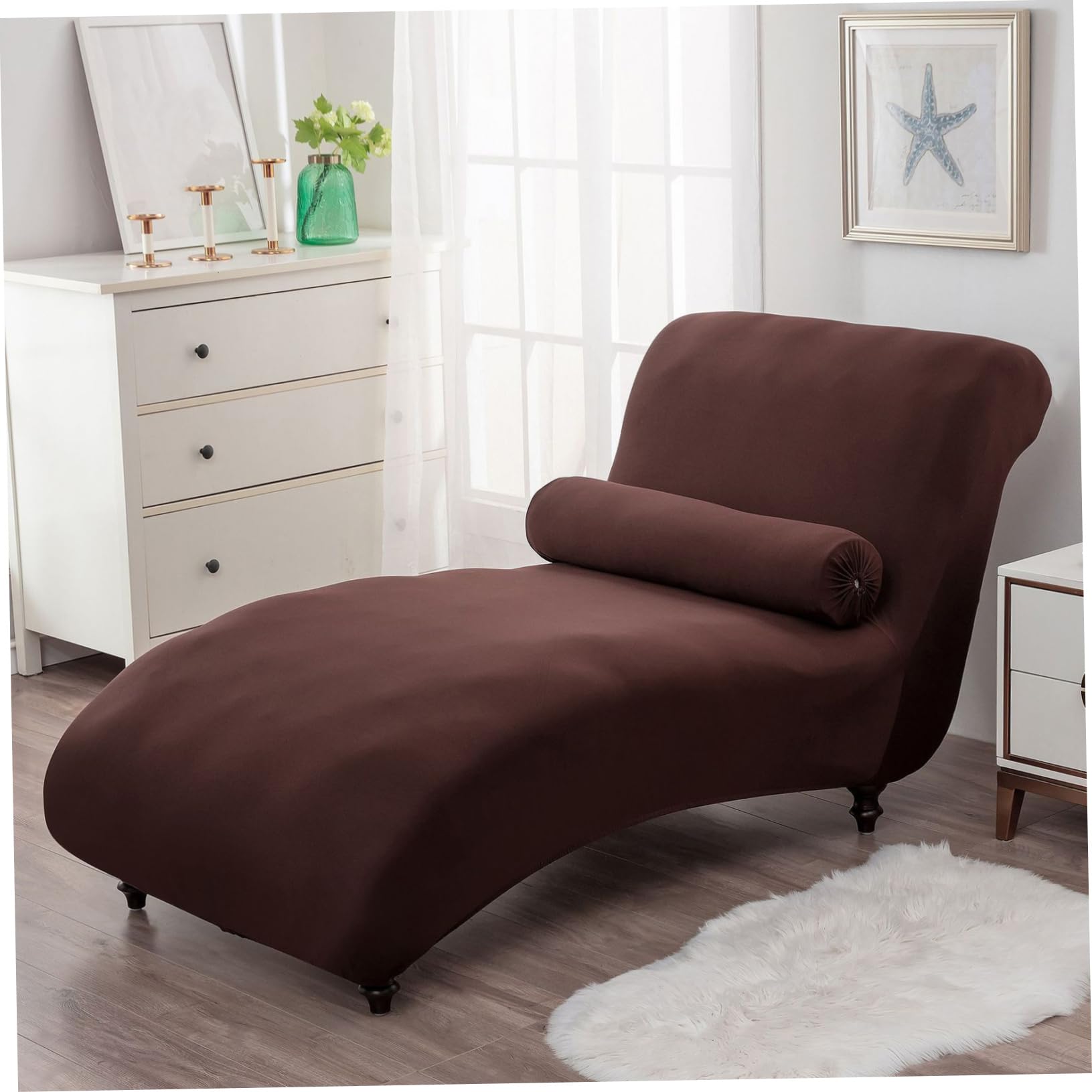 Funda para Chaise Longue Negra de Poliéster Elástica sin Brazos
