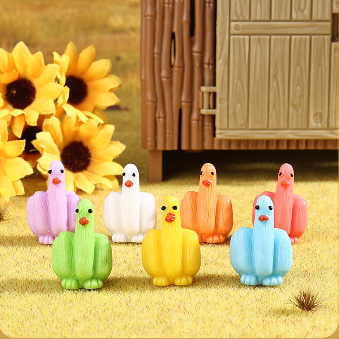 AKV Funny Mini Ducks Colorful Tiny Resin Ducks Figurine Fun Fingers Design Miniature Ducks for Hiding and Seek Prank, Little Ducks to Hide for Dollhouse Office Car Accessories Decor, H 1.06in (35PCS)
