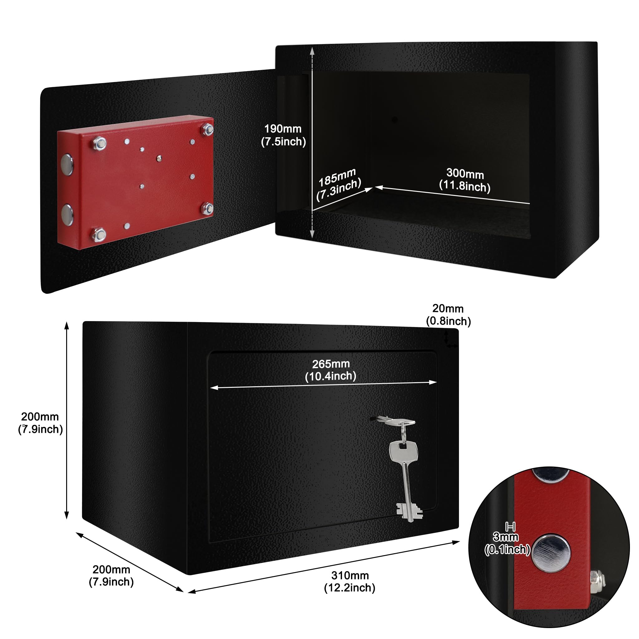 YRHome Möbeltresor Safe - 31x20x20cm Mit Schlüsselschloss & Befestigung