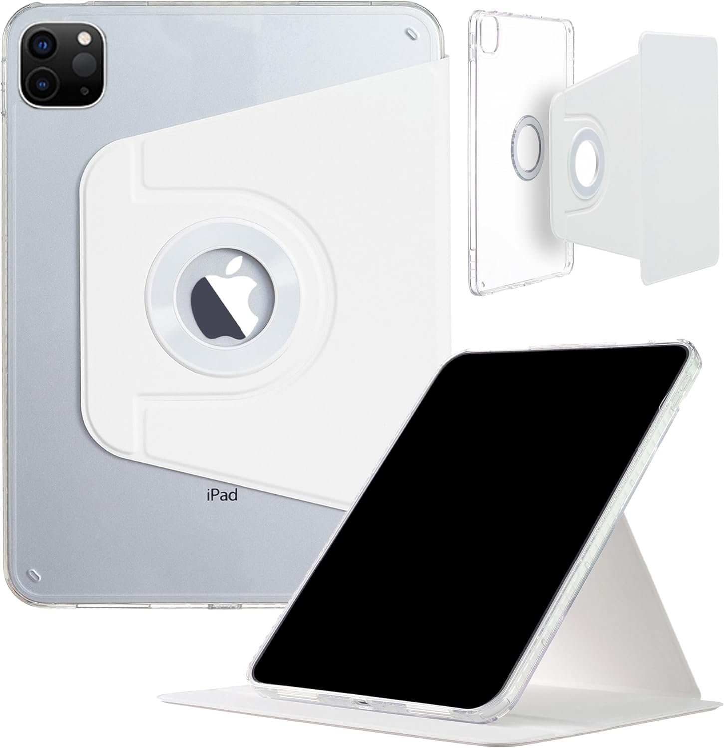 iPad Pro-7 (13'') M4 2024 Case, DMaos Magnetic Detachable Smart Cover, 360 Rotation Foldable Stand - White