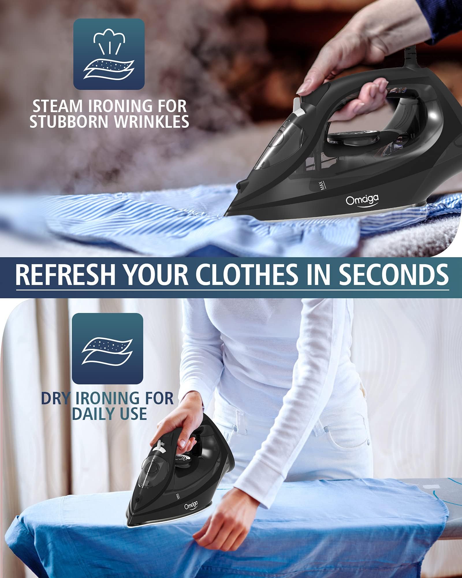 OMAIGA 1200W Steamer for Clothes, 270ml Large Detachable Water Tank, Clothes Steamer with 20g/min Strong Penetrating Steam, 25-Sec Fast Heat-up, Garment Steamer with Non-stick Soleplate view 7