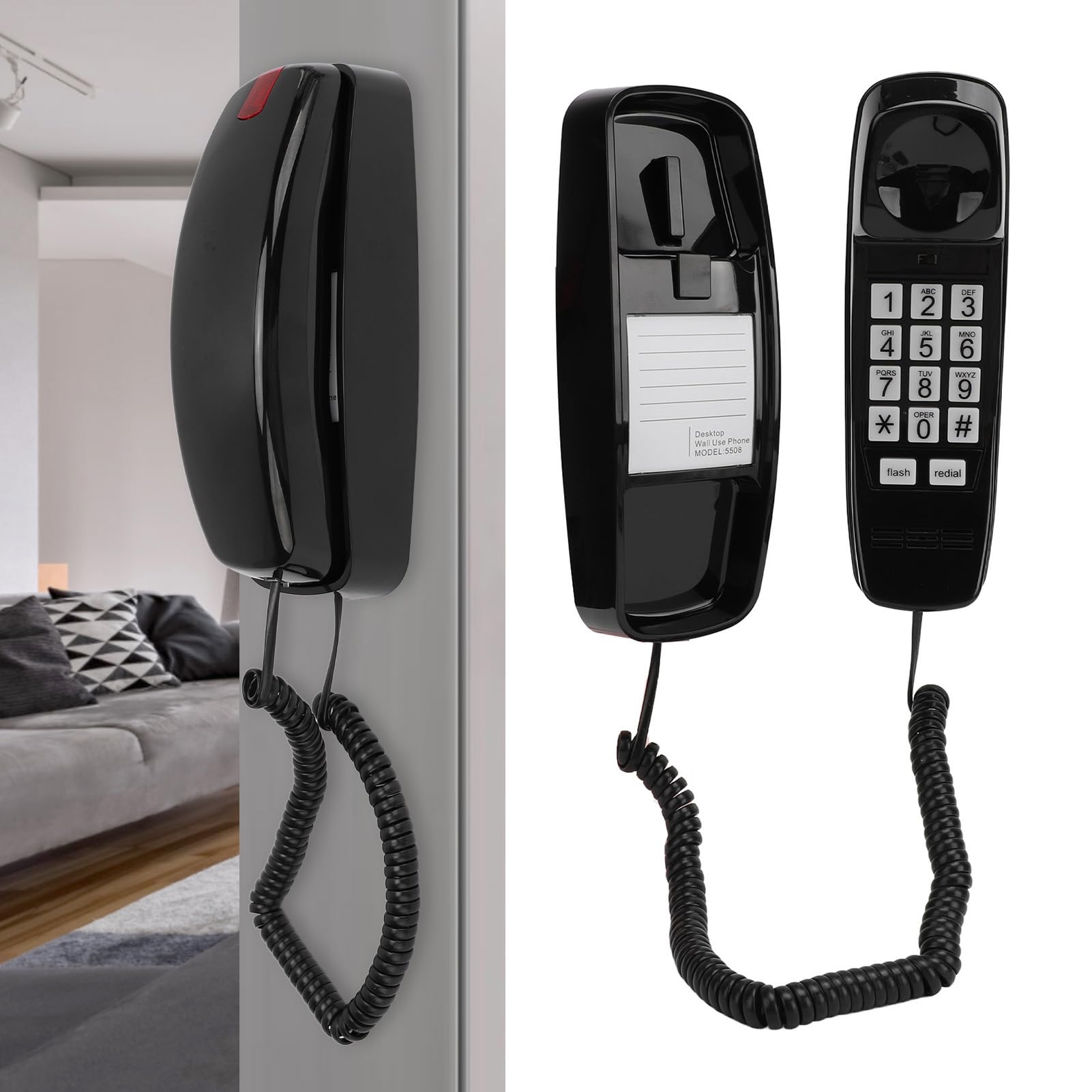 Telefono Fisso per Casa, Telefoni da Parete retrò per Linea Fissa, Telefono con Filo Montabile a Parete Pulsanti Grandi Controllo Volume Linea Fissa Vecchio Stile per Casa Cucina