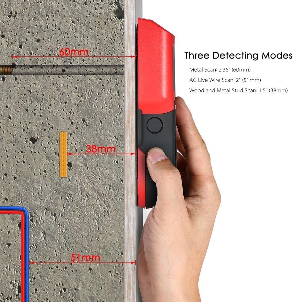 Detector de Pared, escáner de Pared eléctrico 5 en 1, Sensor de Vigas con Advertencia de Sonido y Pantalla LCD Digital for detección de Vigas, Madera, Metal y Cables de CA Vivos