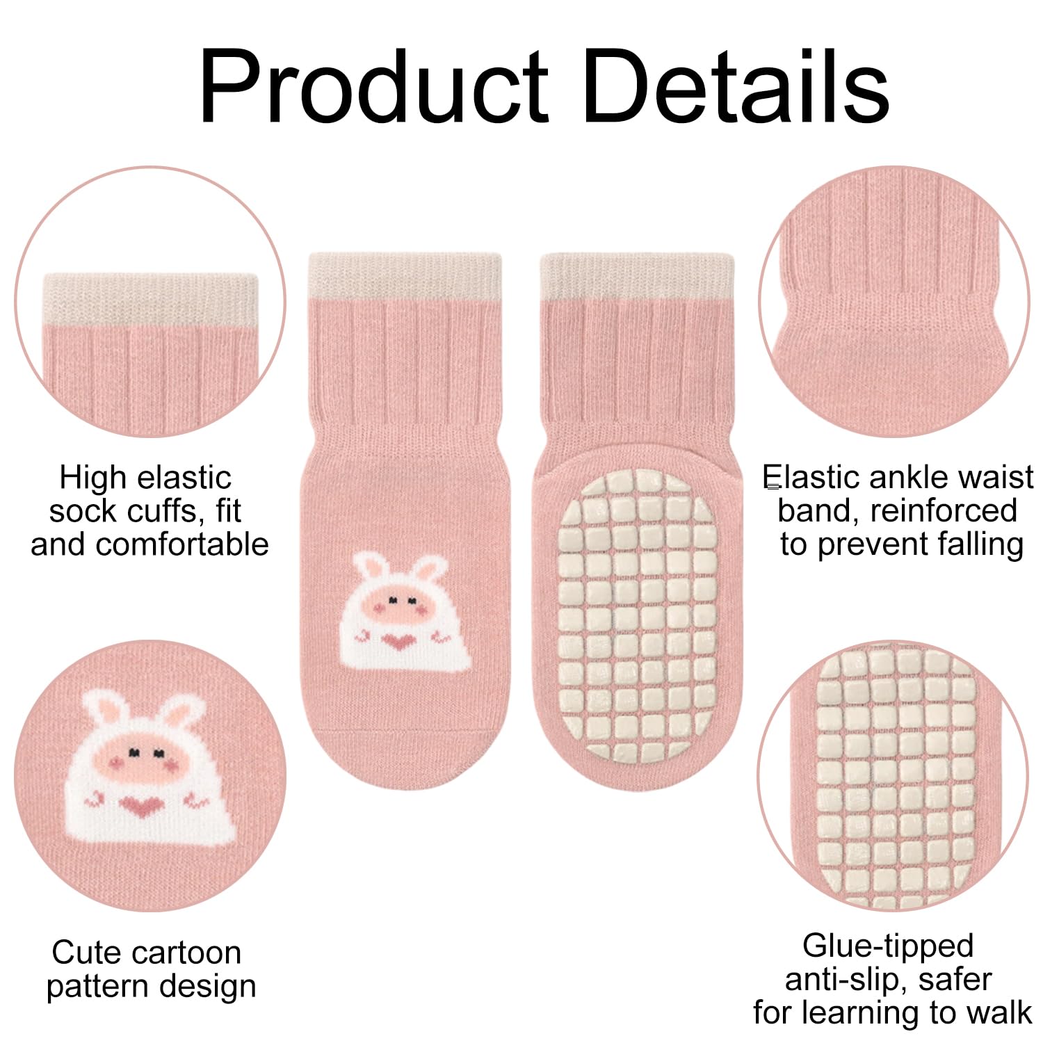 Chaussettes Antidérapantes Bébé, Chaussettes Bébé Coton,Convient Aux 1-3ans Garçons Et Aux Filles, 2 Paires