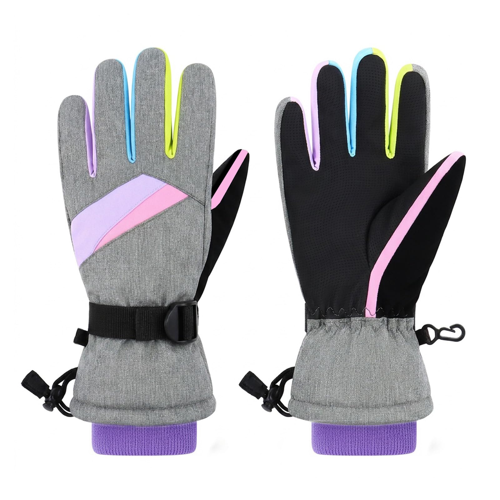 Duoyeree Kids Winter Gloves, Waterproof 5-Finger Ski Gloves 4-13Y