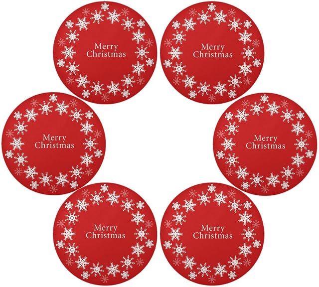 Red Christmas Snowflake Round Placemats for Kitchen Dining Table Heat Insulation Non-Slip Washable Place mats Set of 6