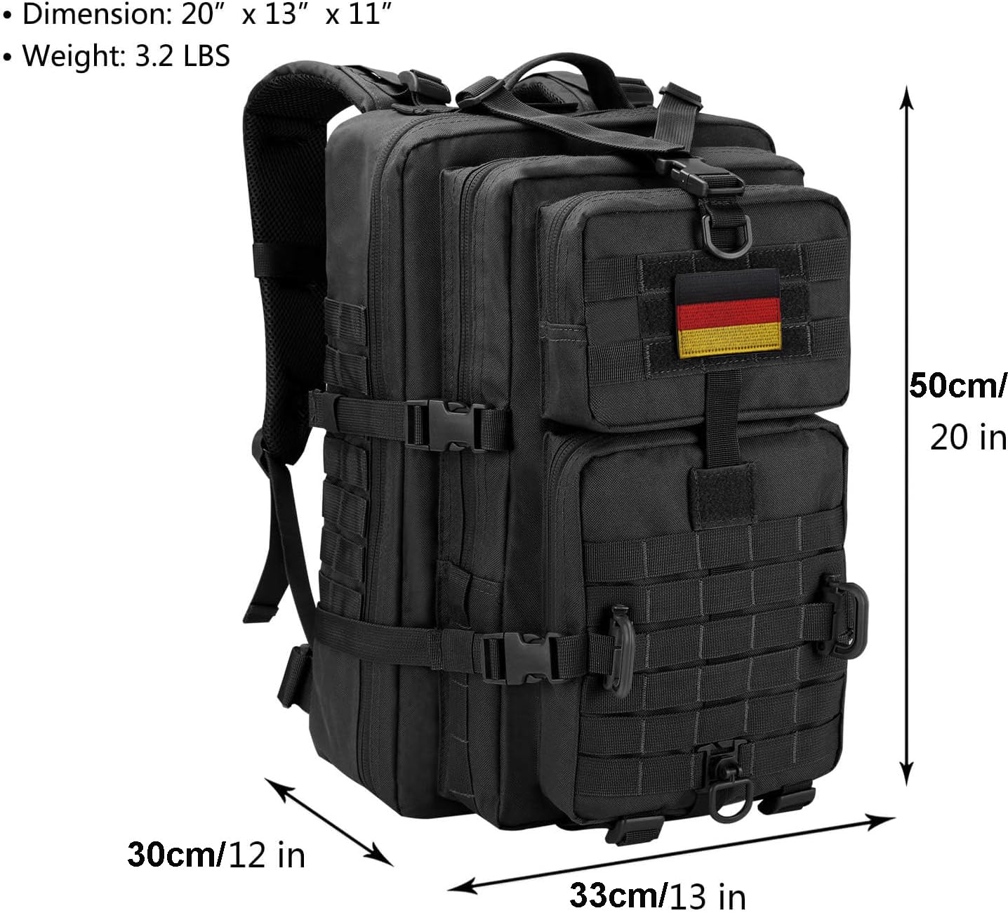 Hannibal Tactical Militär Taktischer Rucksack Cooper Rucksack Armee Assault Pack 3 Tage Bug Out Go Bag Trekking Wanderrucksack (40L,Schwarz-DE)
