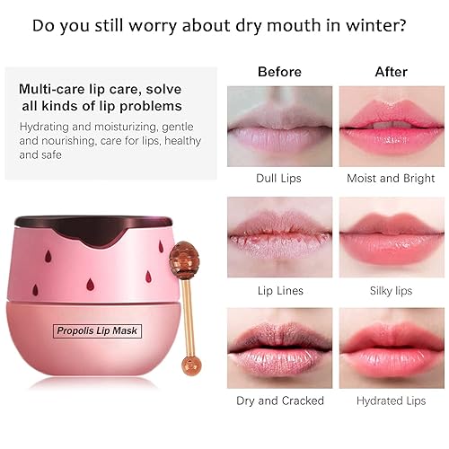 Miniatura 4 de 2 mascarillas de bálsamo labial de abeja con miel y fresa para dormir, máscara de labios hidratante de propóleos, bálsamo labial, hidratante y
