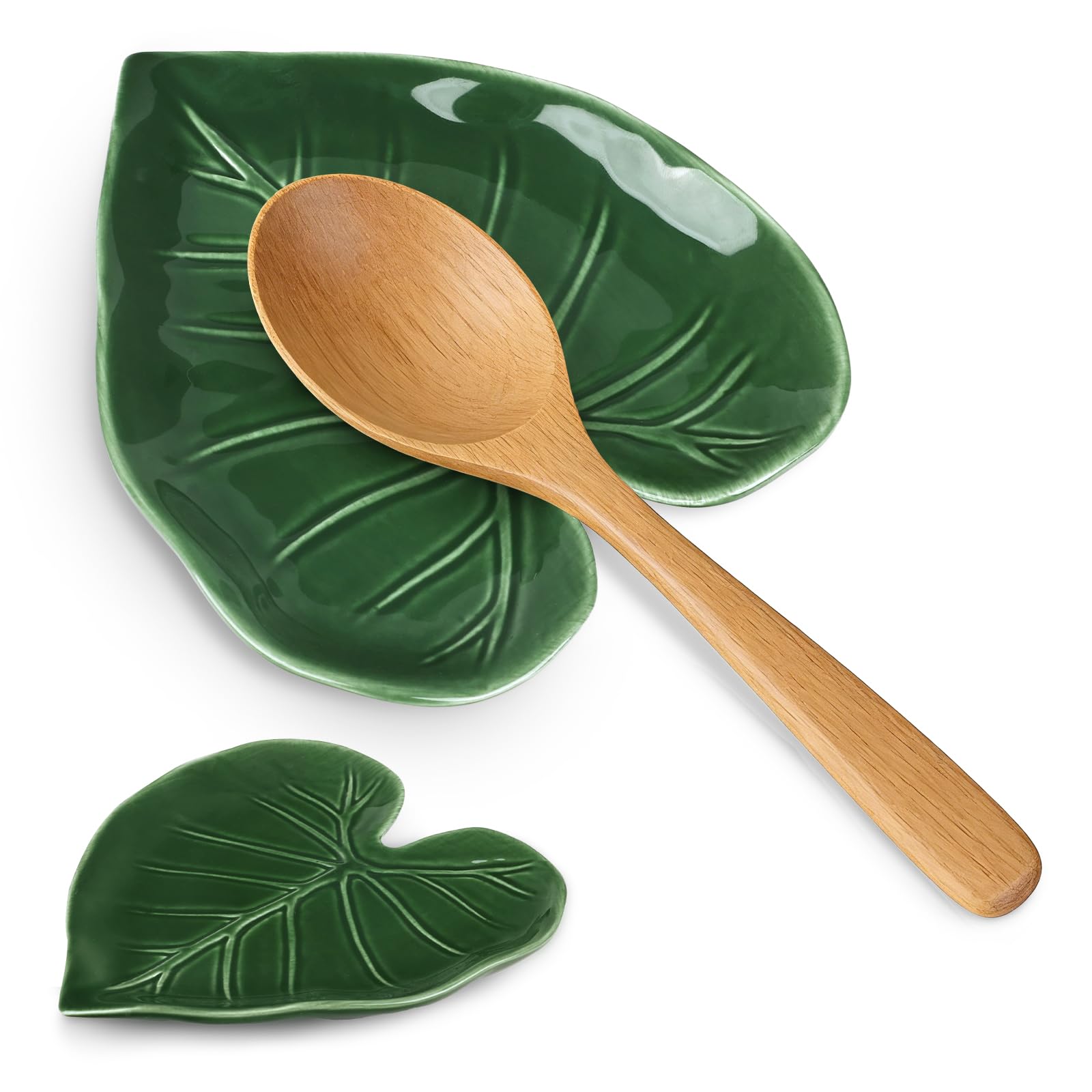 Komforbaa Soporte de cuchara de cerámica para estufa, bonito soporte de cuchara de cerámica para encimera de cocina, resistente al calor, regalo decorativo moderno para el hogar (verde)