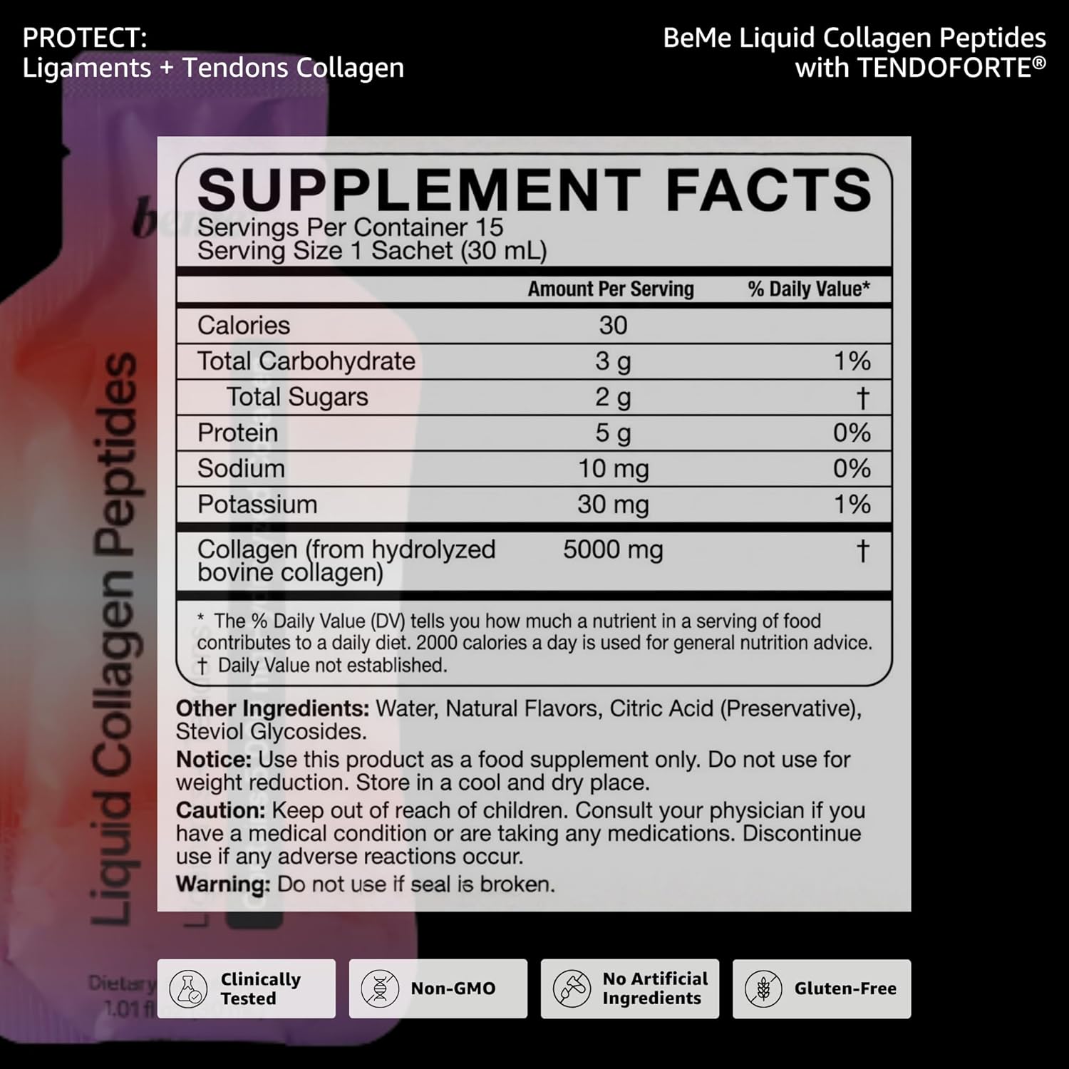 BeMe Tendon and Ligament Supplements - 5,000mg TENDOFORTE Collagen Peptides for Tendon Repair Supplement and Ligament Repair - 15 Liquid Grapefruit Sachets - Image 10
