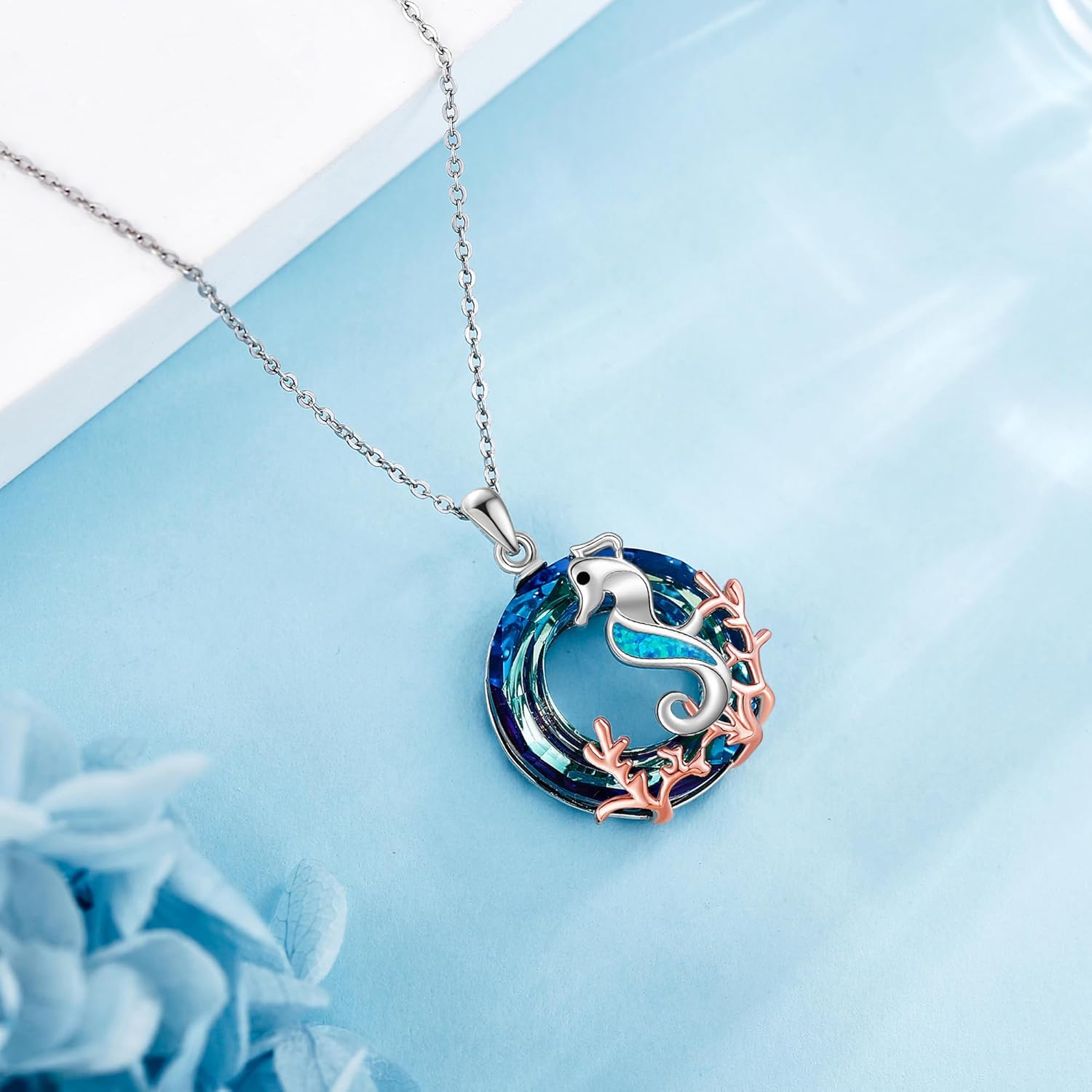 Seahorse Necklace 925 Sterling Silver Crystal Seahorse Pendant Ocean Necklace Sea Life Jewelry Gifts for Women - Image 3