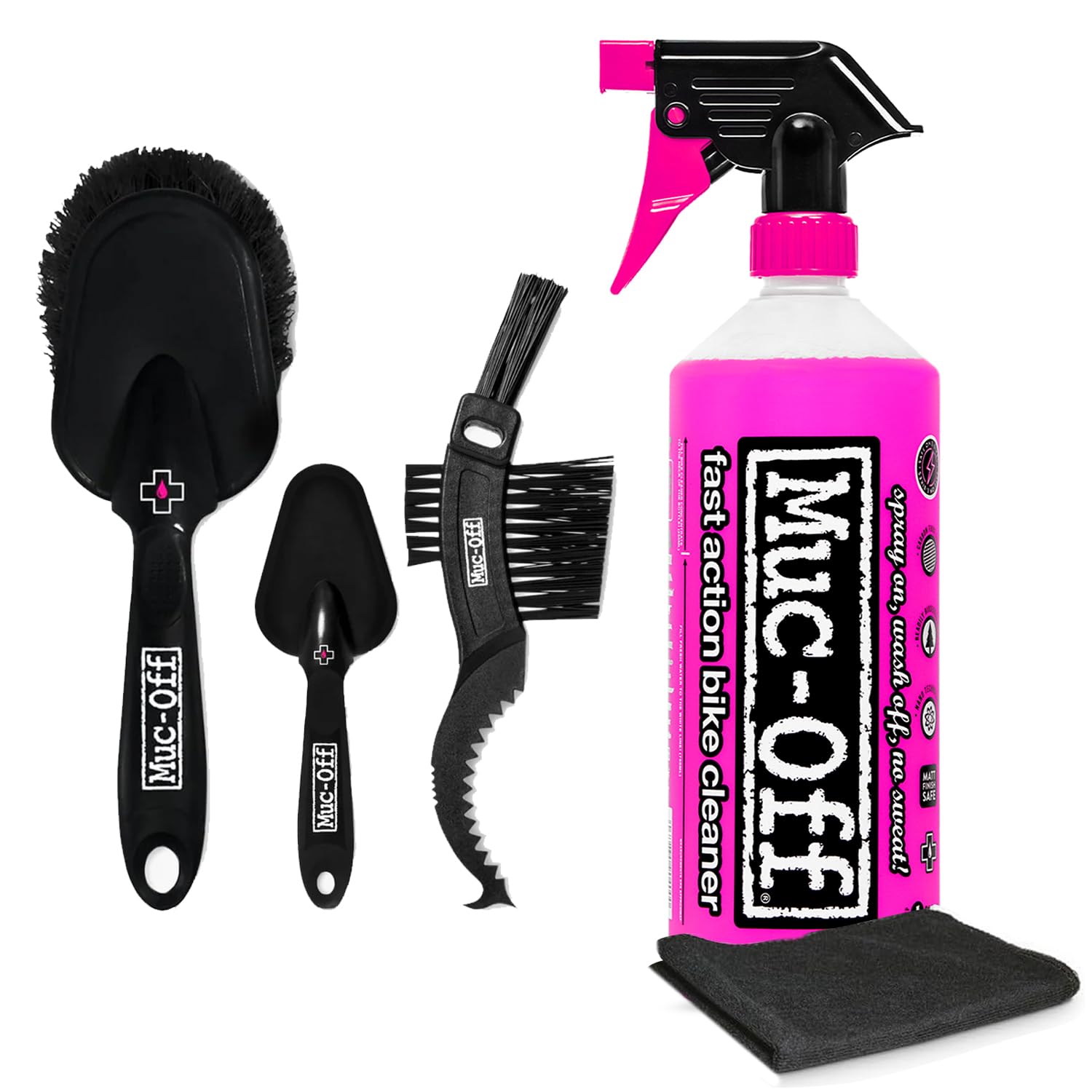 Muc-Off Nano Tech Bike Cleaner - Set di spazzole premium da 1 l e 3 spazzole per pulizia della bici, include spazzola morbida, artiglio e dettagli | Lavaggio rapido per bici da 1 l, sicuro su fibra di