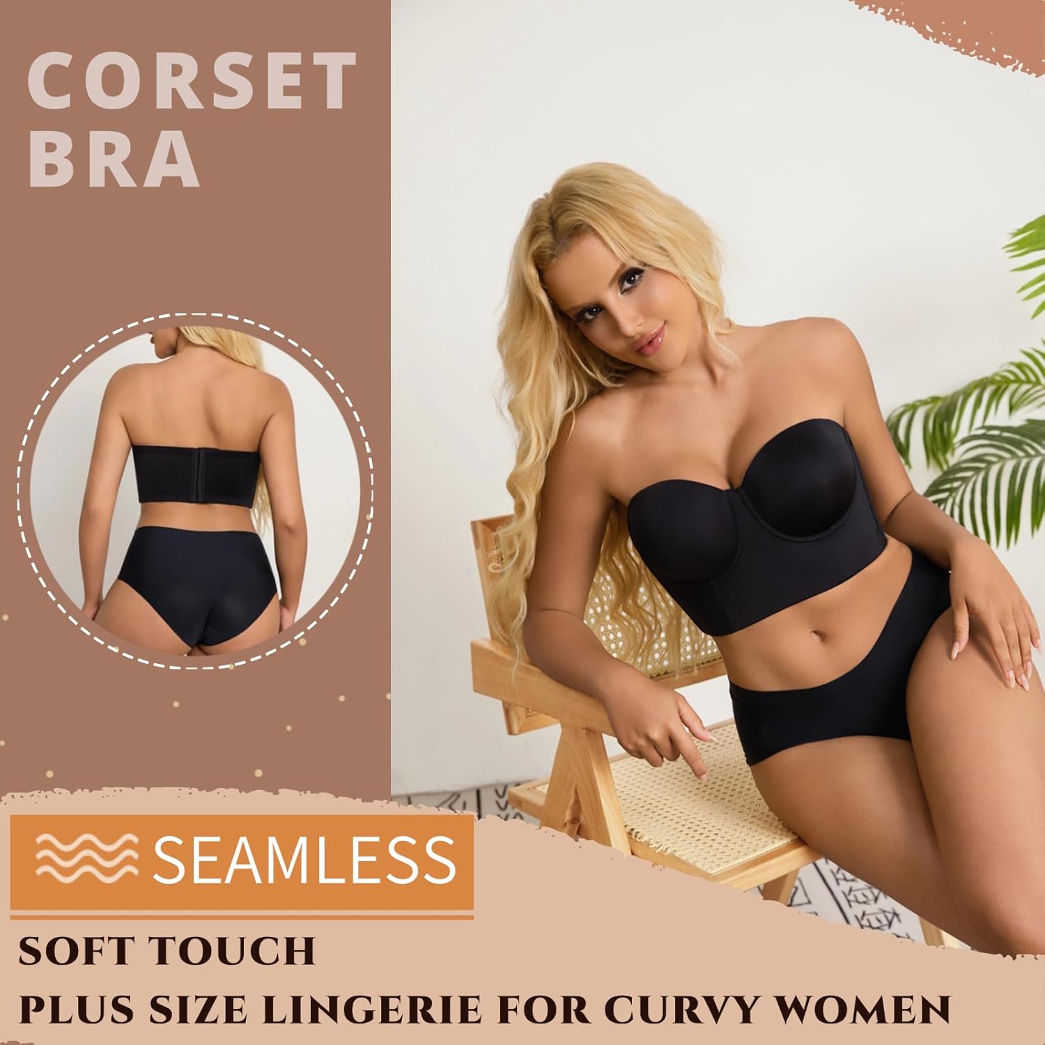 Strapless Bras for Women Push up Bra No-Slip Silicone Strip Hide Back Fat Bra (36B-44DD) - Image 4