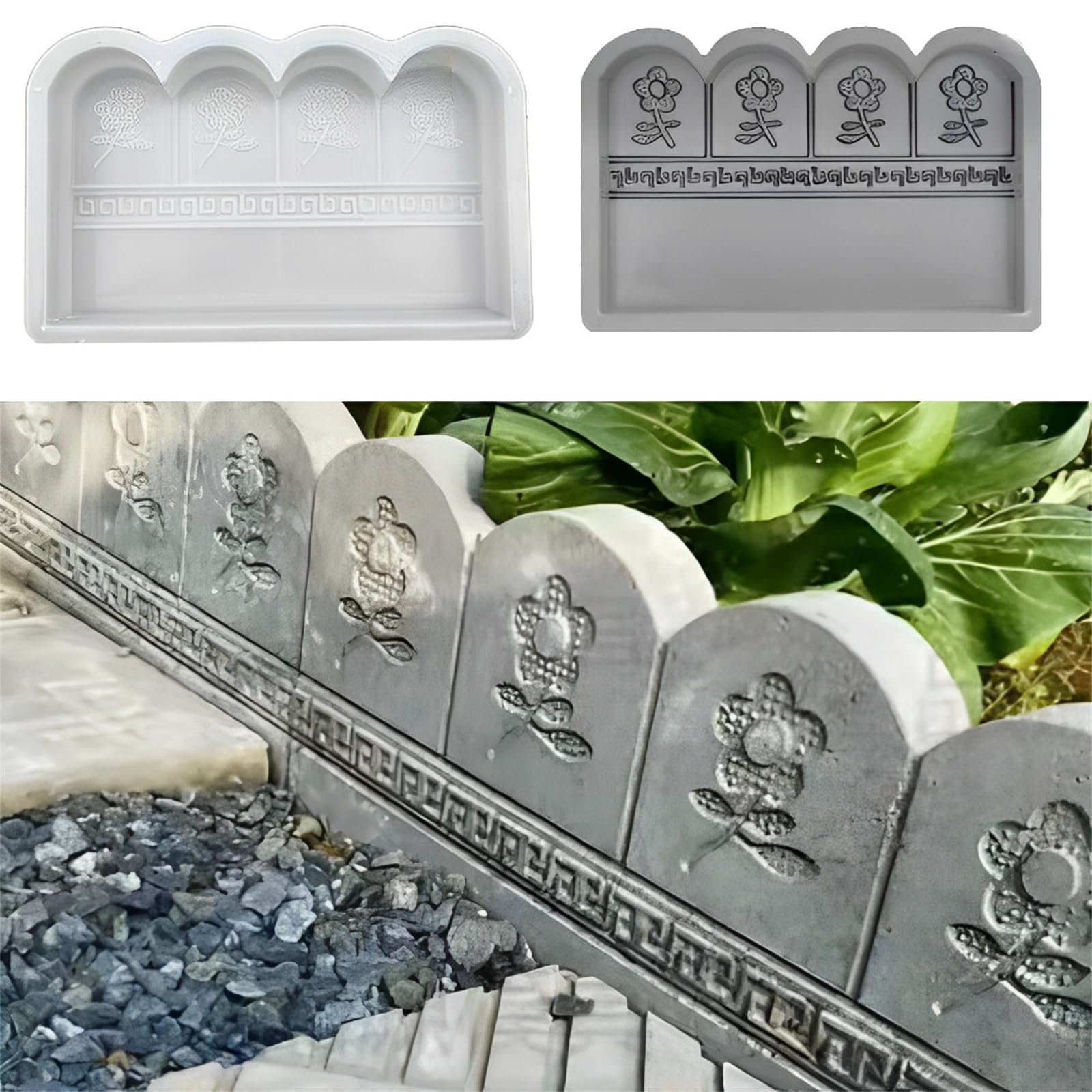 2 pcs Concrete Molds DIY Plastic Flower Bed Fences Concrete Stamps Flagstone Casting Concrete Paver Molds Garden Fences Stone for Garden (A)