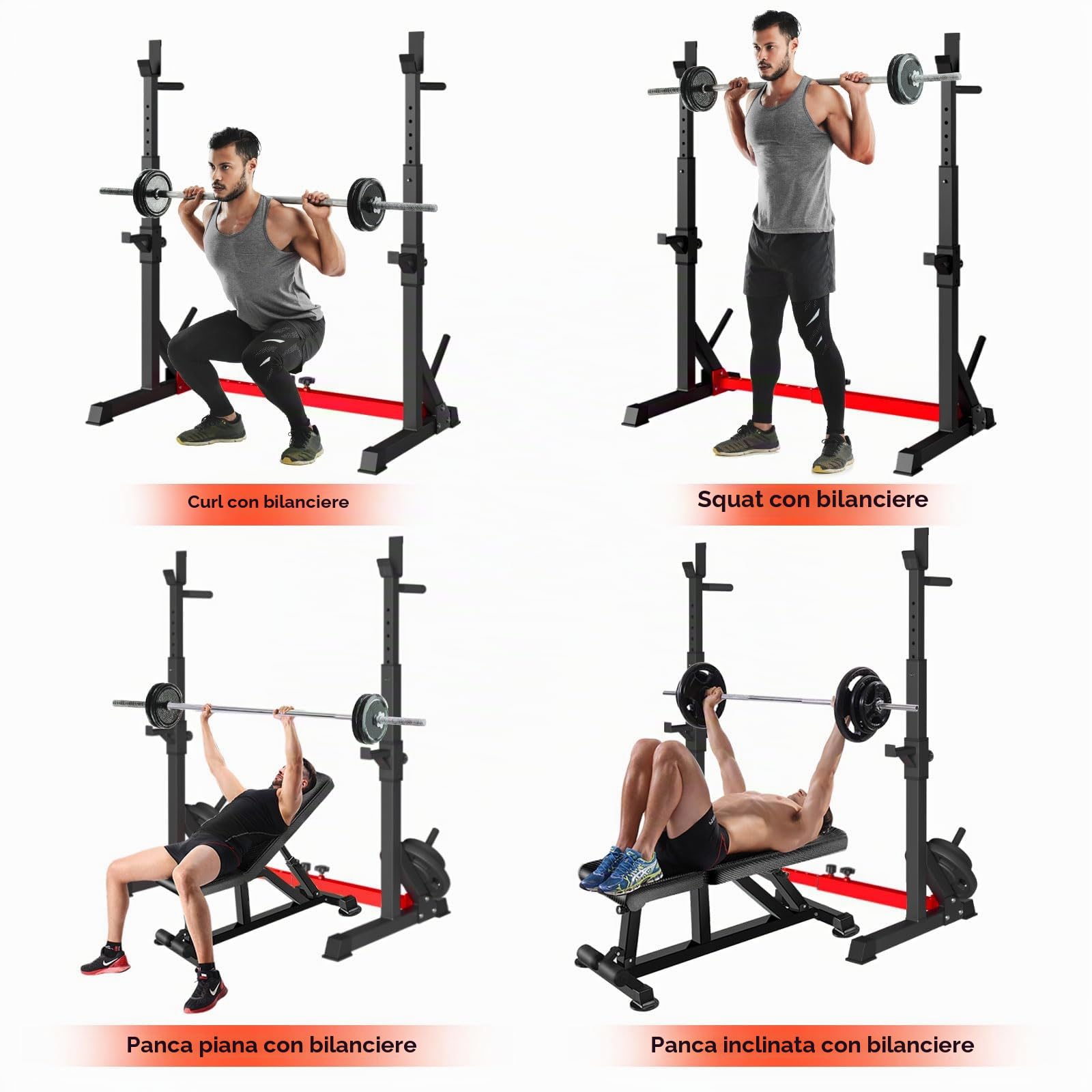 Rack da Squat, Supporto Bilanciere Regolabile, Stand per Sollevamento Pesi Multifunzione per casa, palestra Max 250 KG