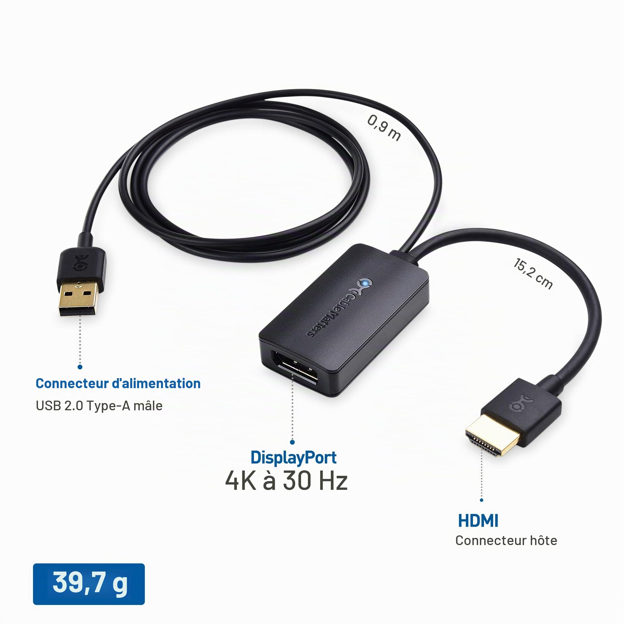 Cable Matters Adaptateur HDMI Display Port (Adaptateur HDMI vers DP) avec Prise en Charge de la résolution vidéo 4K