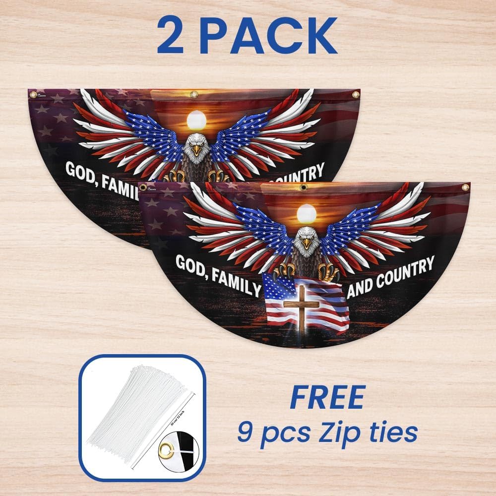 American Flag God Family and Country American Patriotic Eagle Non-Pleated Fan Flag MLN2894FL, 3x6 ft, 4 Pack Suitable for Outdoor and Indoor
