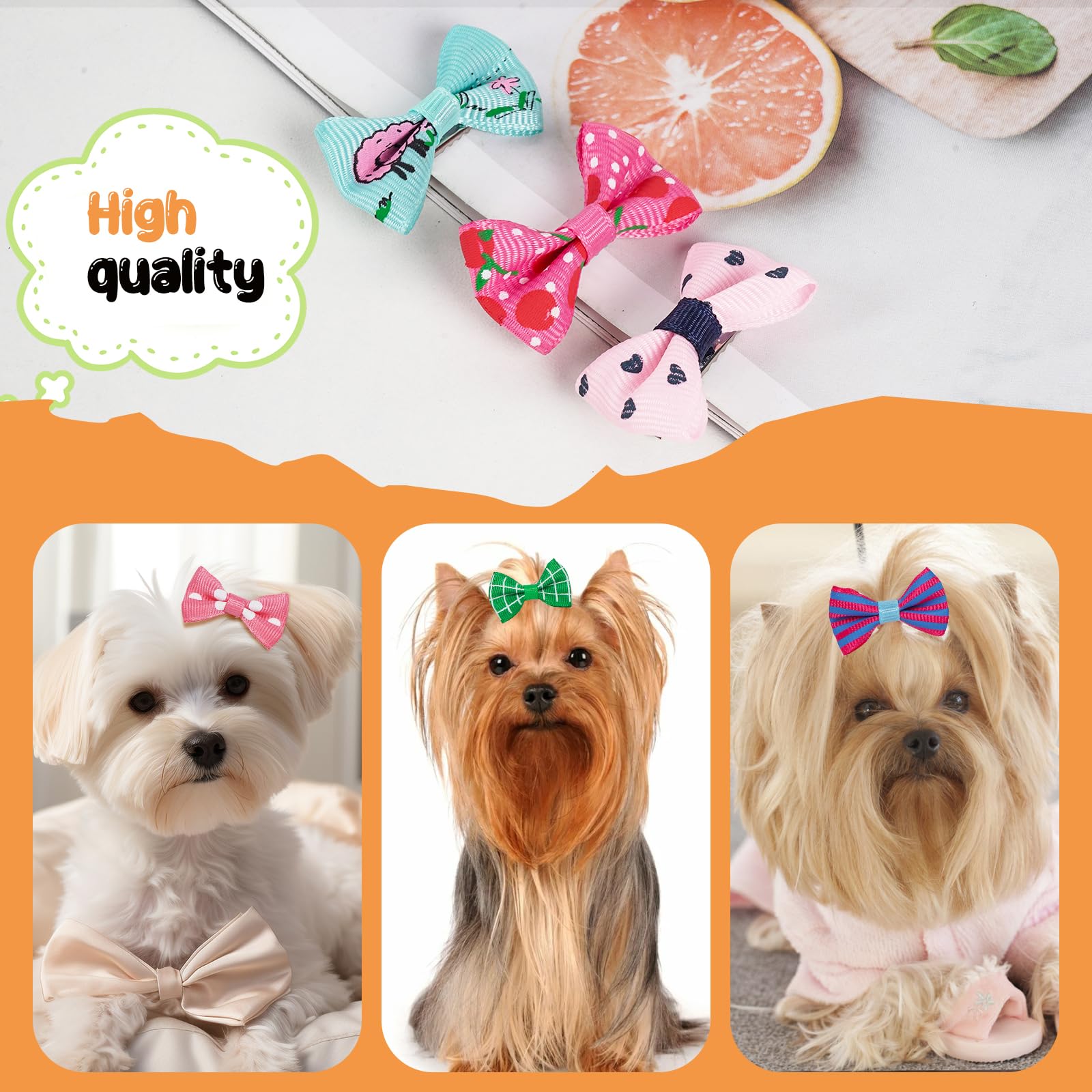 Chenkou, set di 50 fiocchetti per cani, da attaccare al pelo, con clip, per decorare il cane, colori e fantasie miste (25 paia)