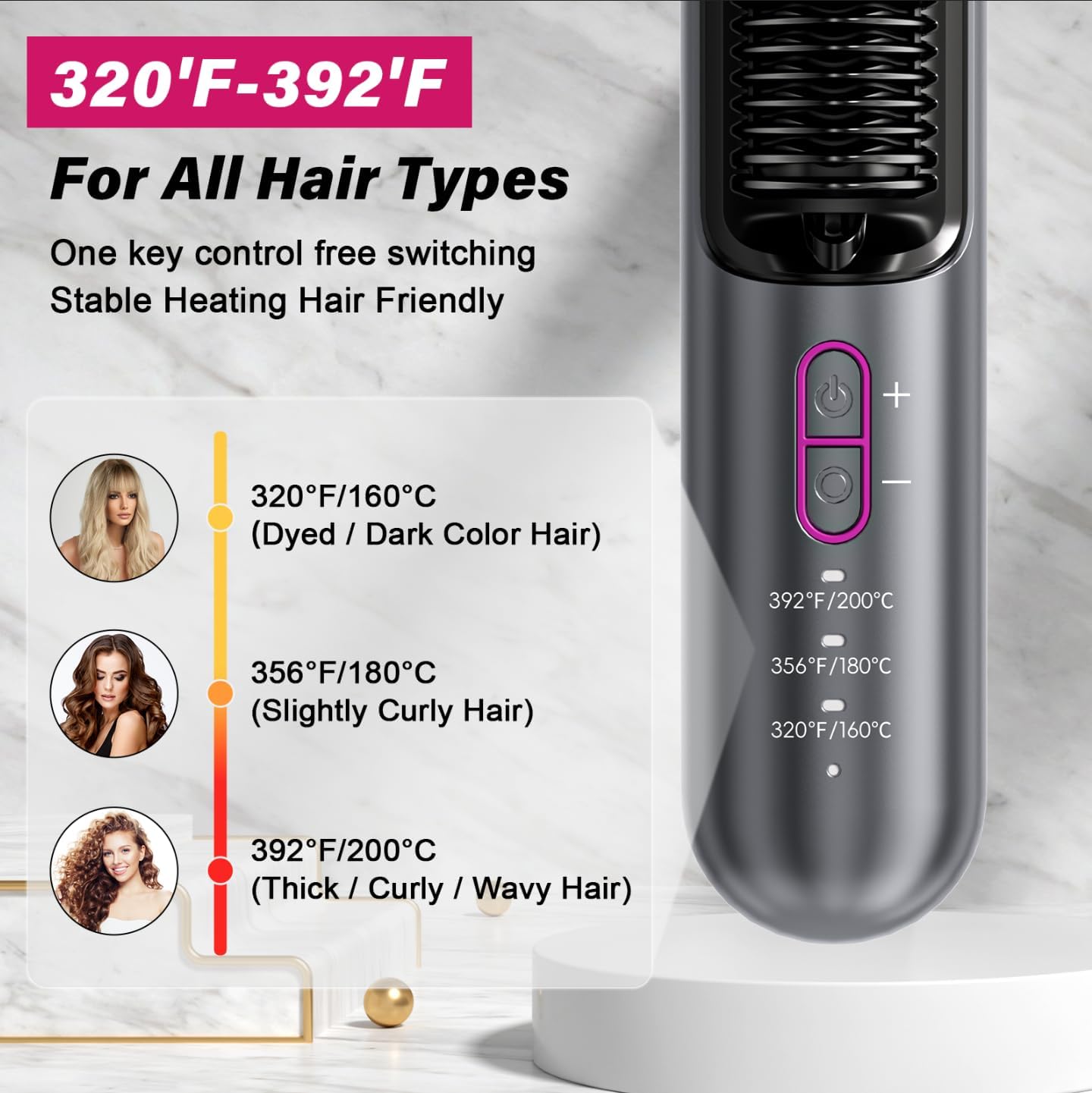 Heated Straightening Comb with Negative Ion – 3 Temp Settings Fast & Gentle Hair Styling for All Hair Types Portable Rechargeable - Image 5