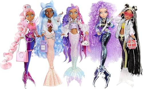 Miniatura 6 de MERMAZE MERMAIDZ Traje y accesorios de diseño de muñeca Kishiko de sirena con cambio de color cabello elegante y cola esculpida posable
