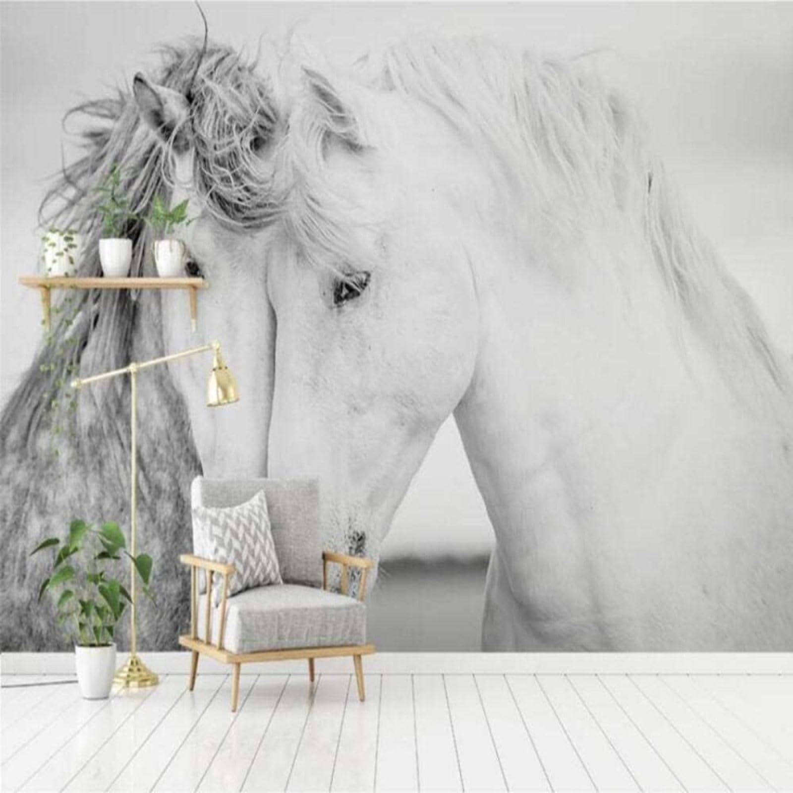 Mural de pared lavable XLMING textura seda papel pintado salon comedor caballos 300x210