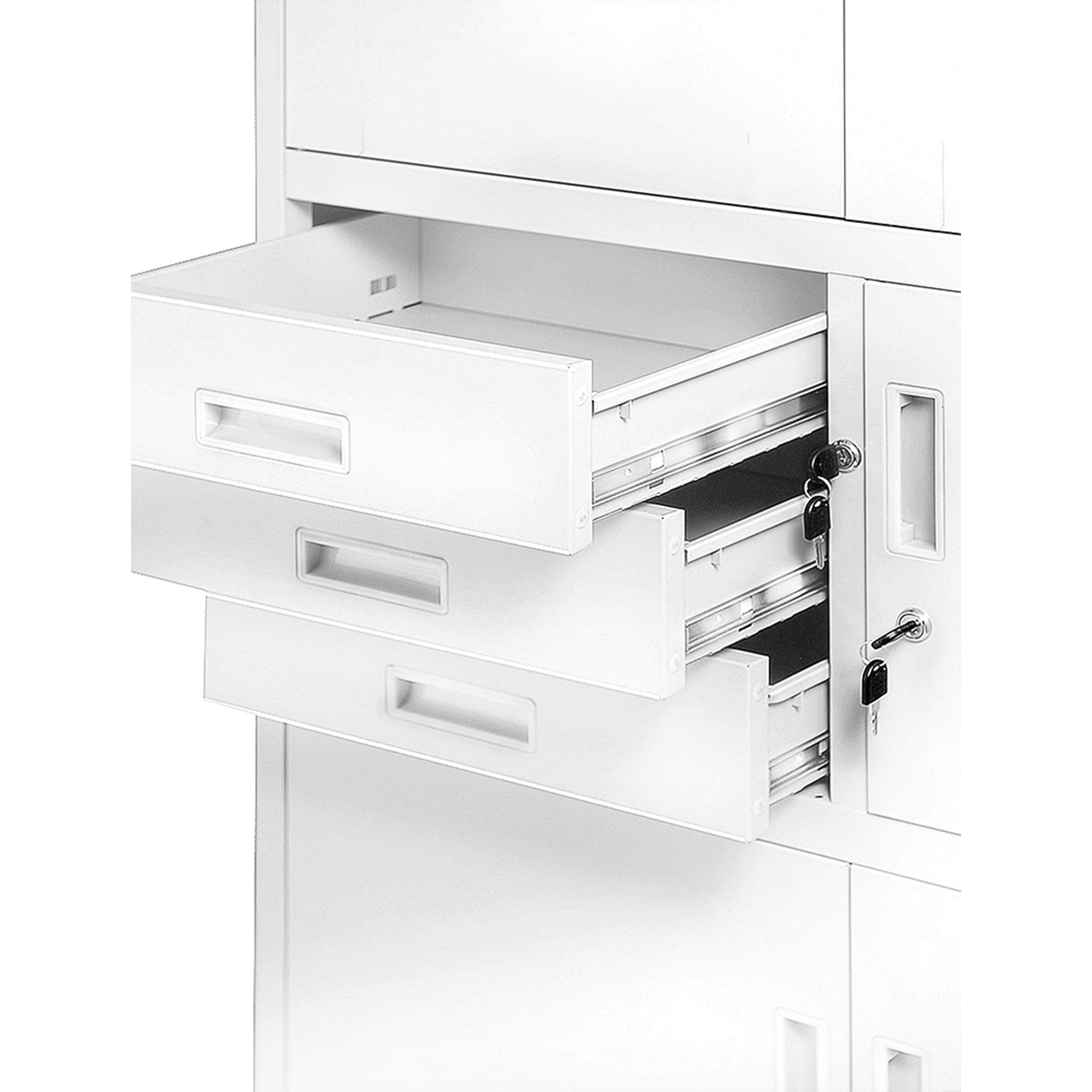 Jan Nowak Armadio per archivio ufficio C018S armadio metallico vano segreto cassetti verniciatura a polvere Lamiera di acciaio 185 cm x 90 cm x 40 cm (bianco)