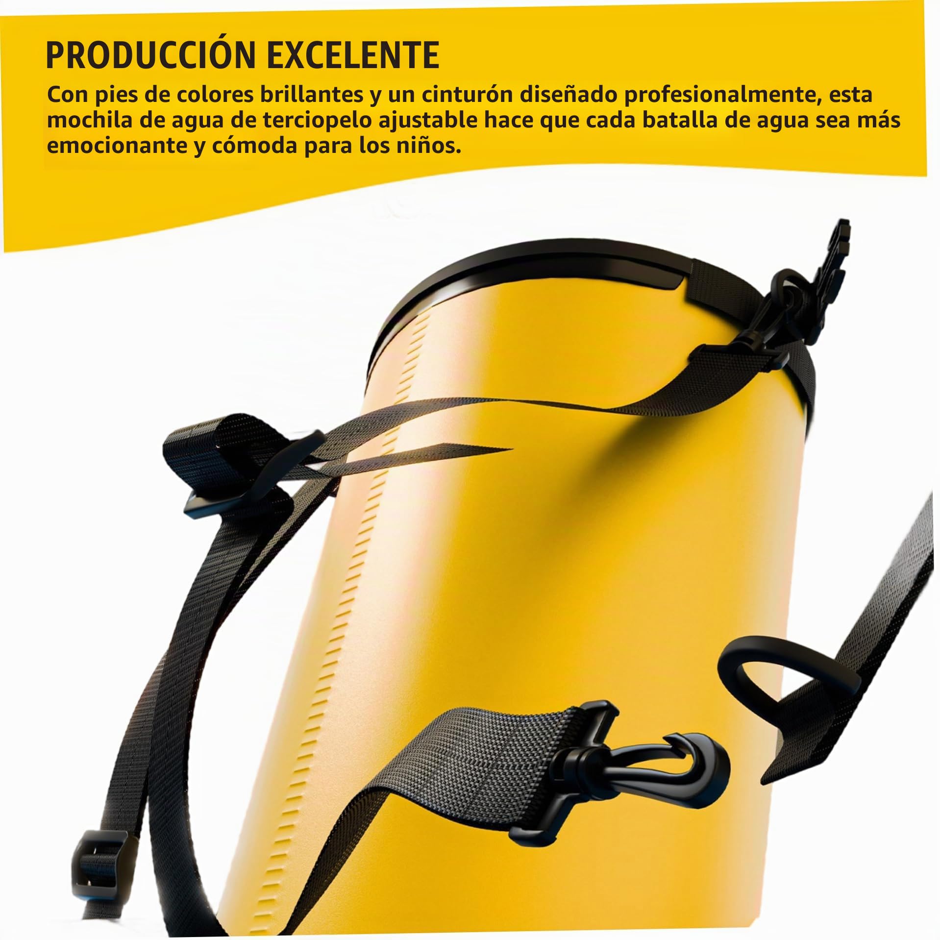 Pistolas de agua para niños, pistola de agua de largo alcance con tanque de mochila (15 L), color amarillo, PVC, juguetes de verano para playa, piscina, patio y exterior. Pistola de con tanq