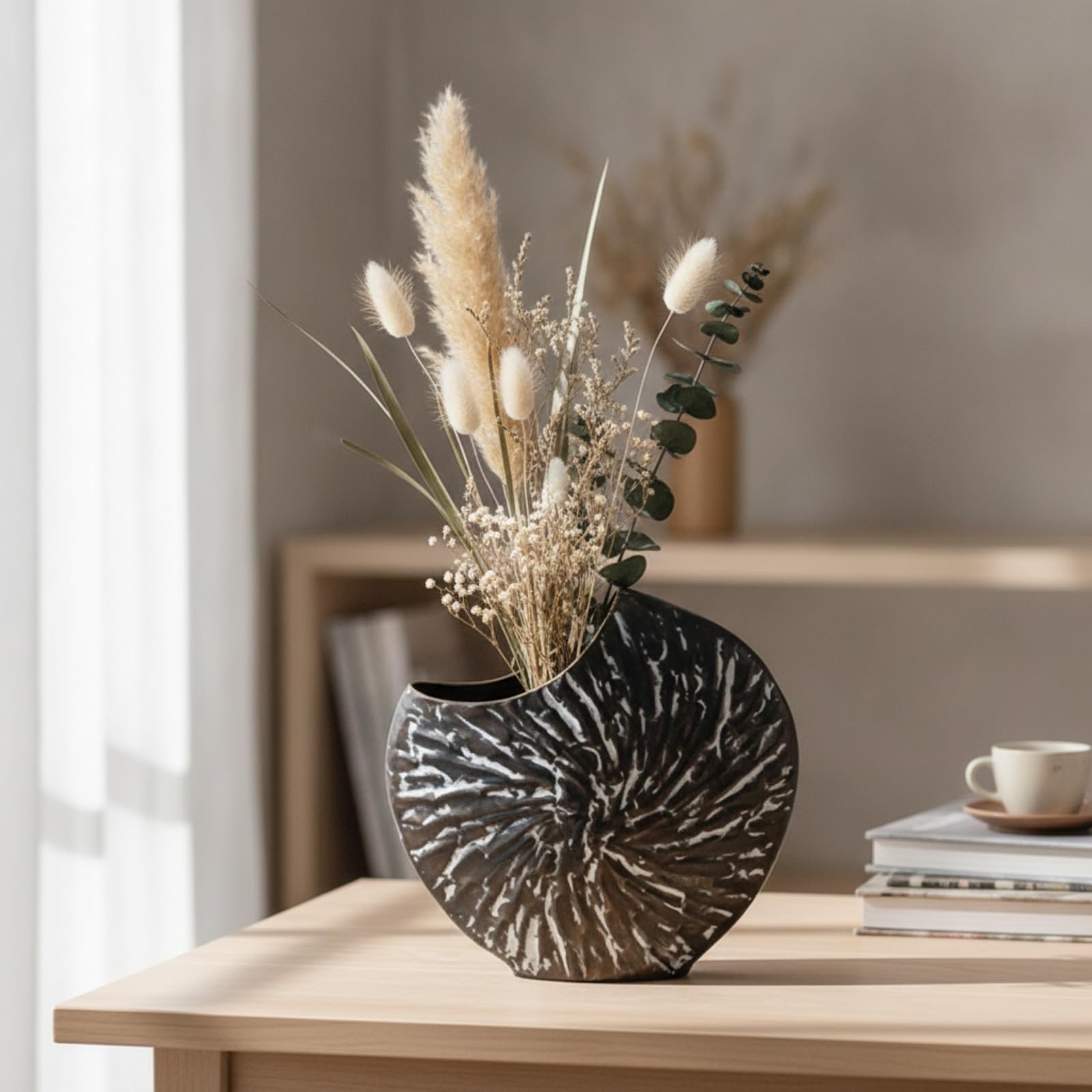 Jarrón Hierro Decorativo con Relieve, 39cm X 12cm X 36.5cm | Metálico, Moderno Rústico, Jarrón Irregular Hierro, para Estantería, Hogar