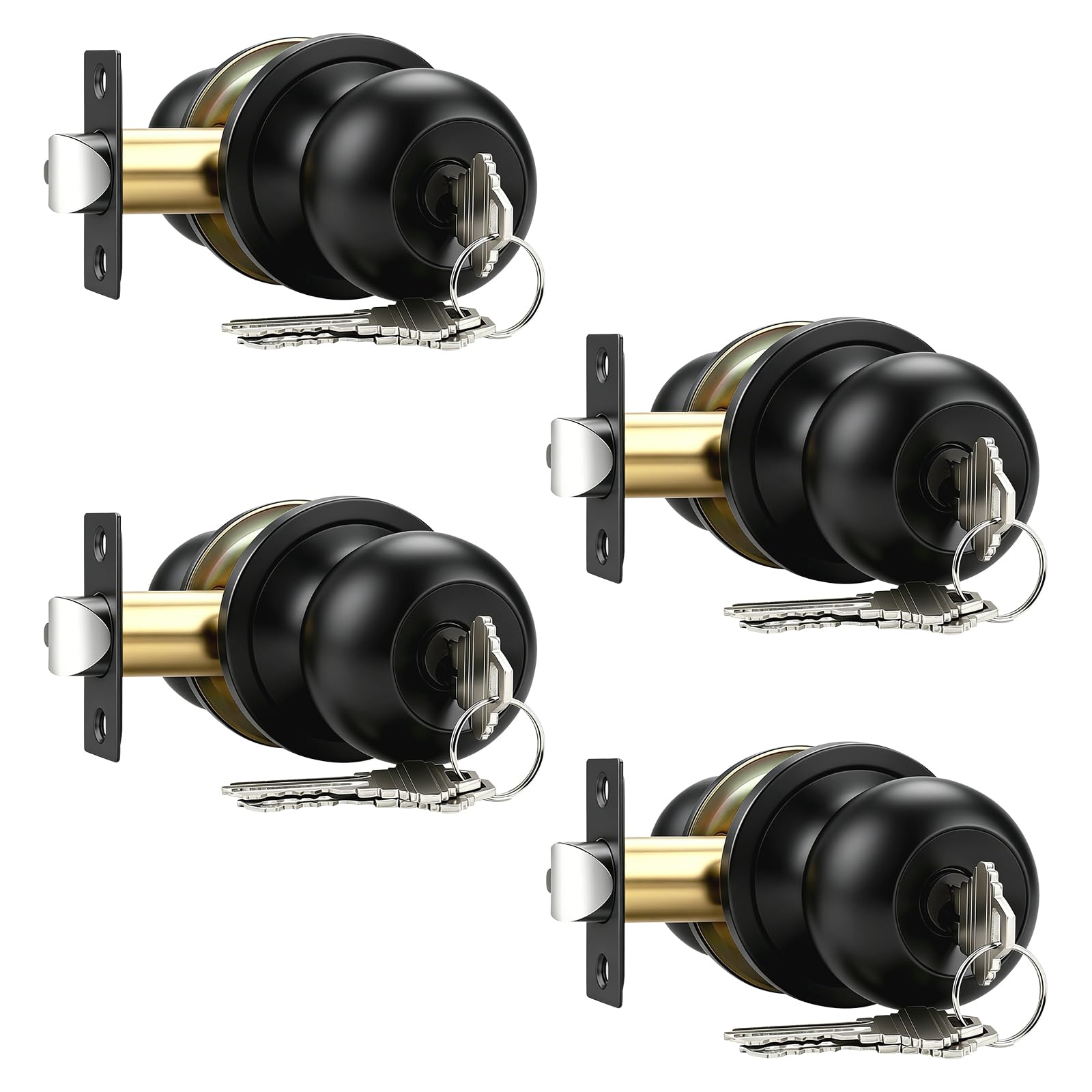 Matte Black Keyed Entry Door Knobs - 2 Pack -15