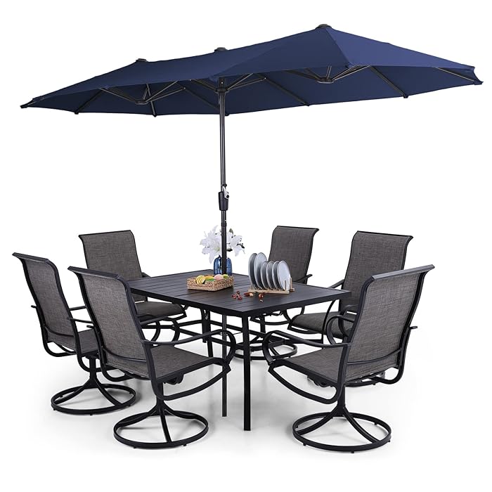 Buy PHI VILLA 8 Piece Patio Dining Set with 13ft Patio Umbrella (Navy