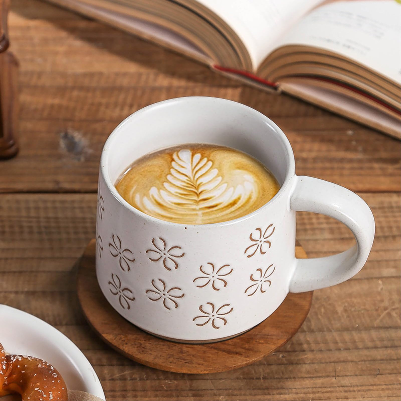 Taza de café retro de cerámica de 450 ml, taza de desayuno para el hogar, color blanco
