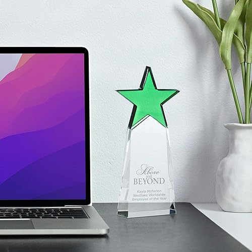 Miniatura 8 de Trofeo grabado  Cristal  Torre con estrella en la parte superior  Premio para empleados  Grabado personalizado de hasta cuatro líneas y selección de