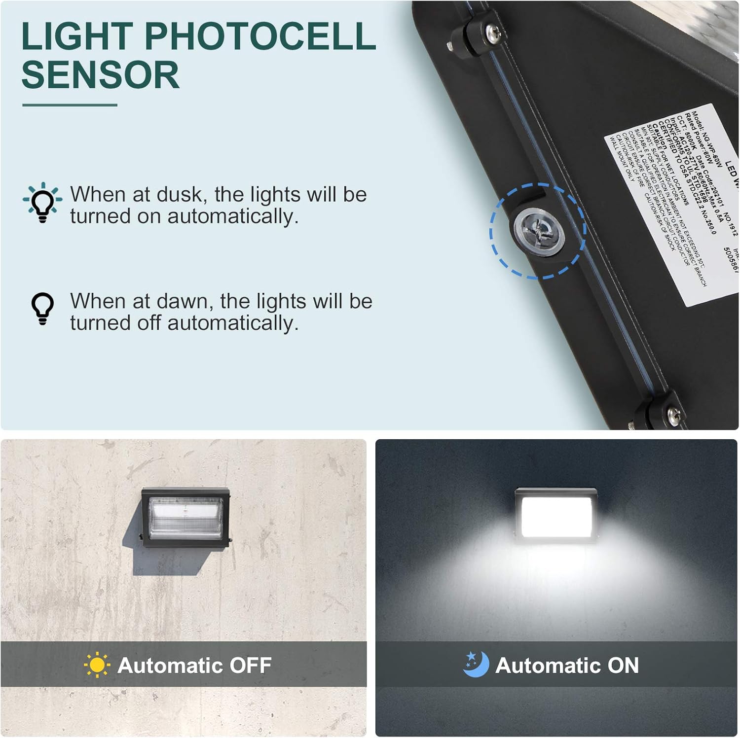 Frее Shірріng оƒƒеr 80W LED Wall Pack Lights with Photocell 10400LM Dusk-to-Dawn 5000K Commercial and Industrial Outdoor Security Lighting Fixture LED Flood Light IP65 Waterproof AC100-277V ETL DLC Listed