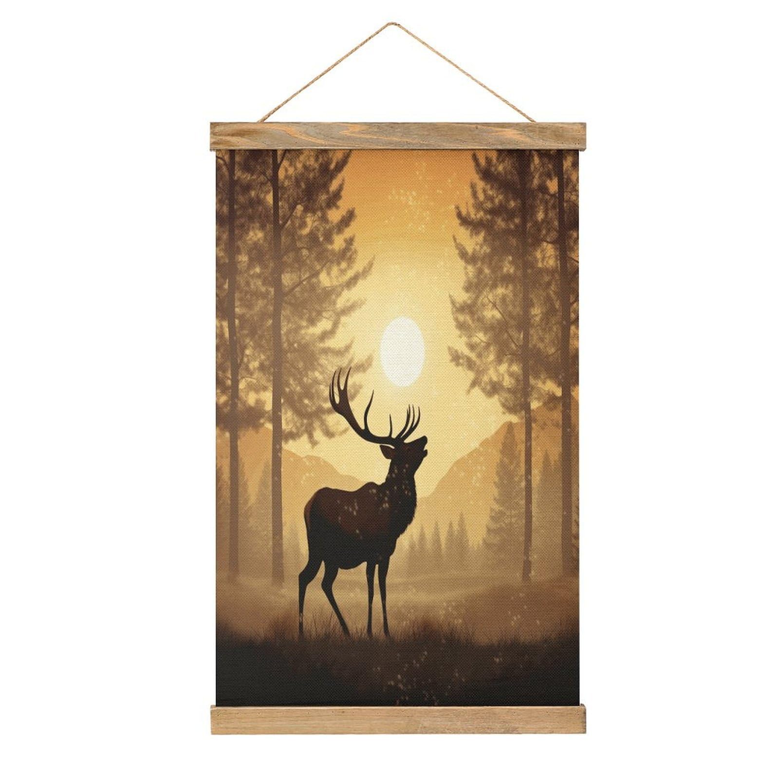 VstaDank Elk Artwork Poster with Wooden Frame Hanger Art Painting Wall Decor Poster Wall Hanging Wooden Frame 13x20 Wood Poster Hanger for Photo Picture Art Canvas Print Artwork