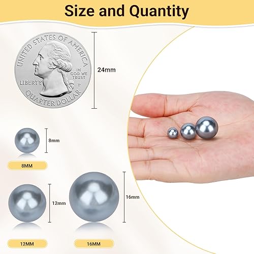 Miniatura 2 de 1300 cuentas de perlas plateadas, perlas redondas de maquillaje artístico de 0.315 in0.31 pulgadas, perlas de relleno de jarrón sintético para