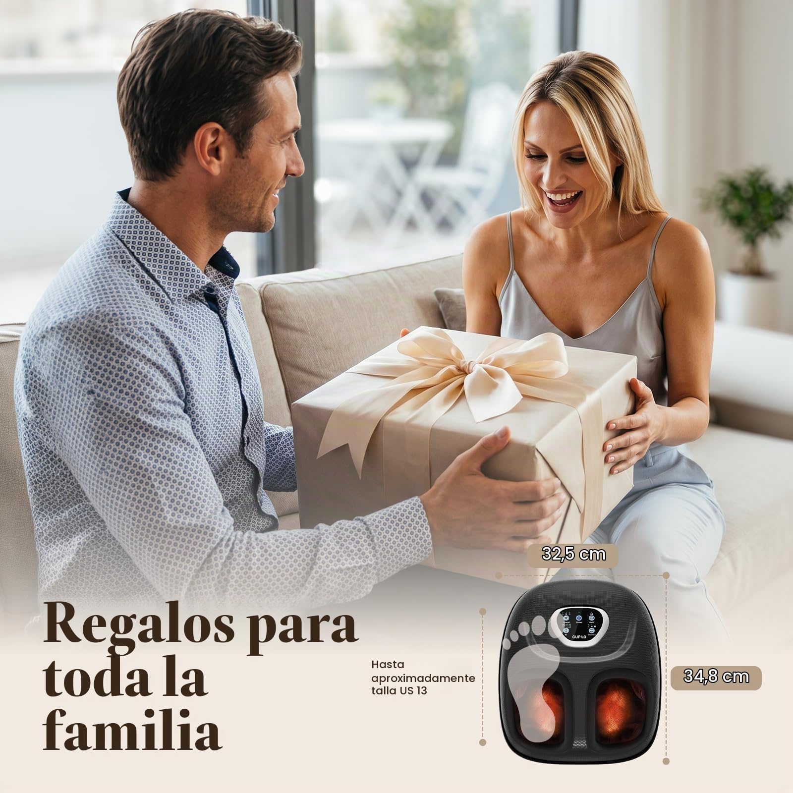 CuPiLo Máquina Masajeador de Pies Shiatsu con Calor, Vibración Ajustable y Compresión para Aliviar el Dolor de Neuropatía, Fascitis Plantar y Tensión Muscular