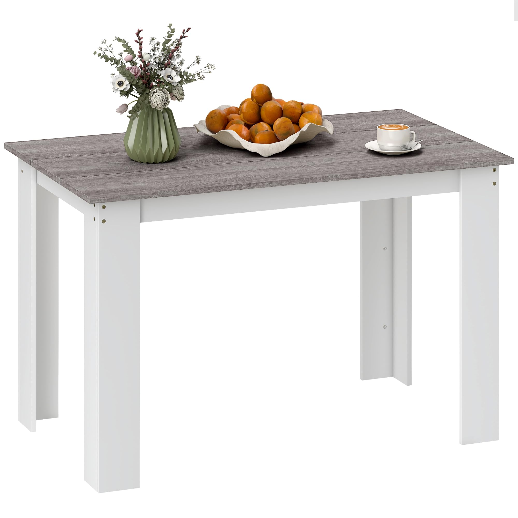 HOMCOM Table à Manger rectangulaire pour 4 à 6 Personnes, Table de Cuisine, 120 x 69 x 75 cm, Style Moderne, Pieds triangulaires Plus Stable, Gris et Blanc