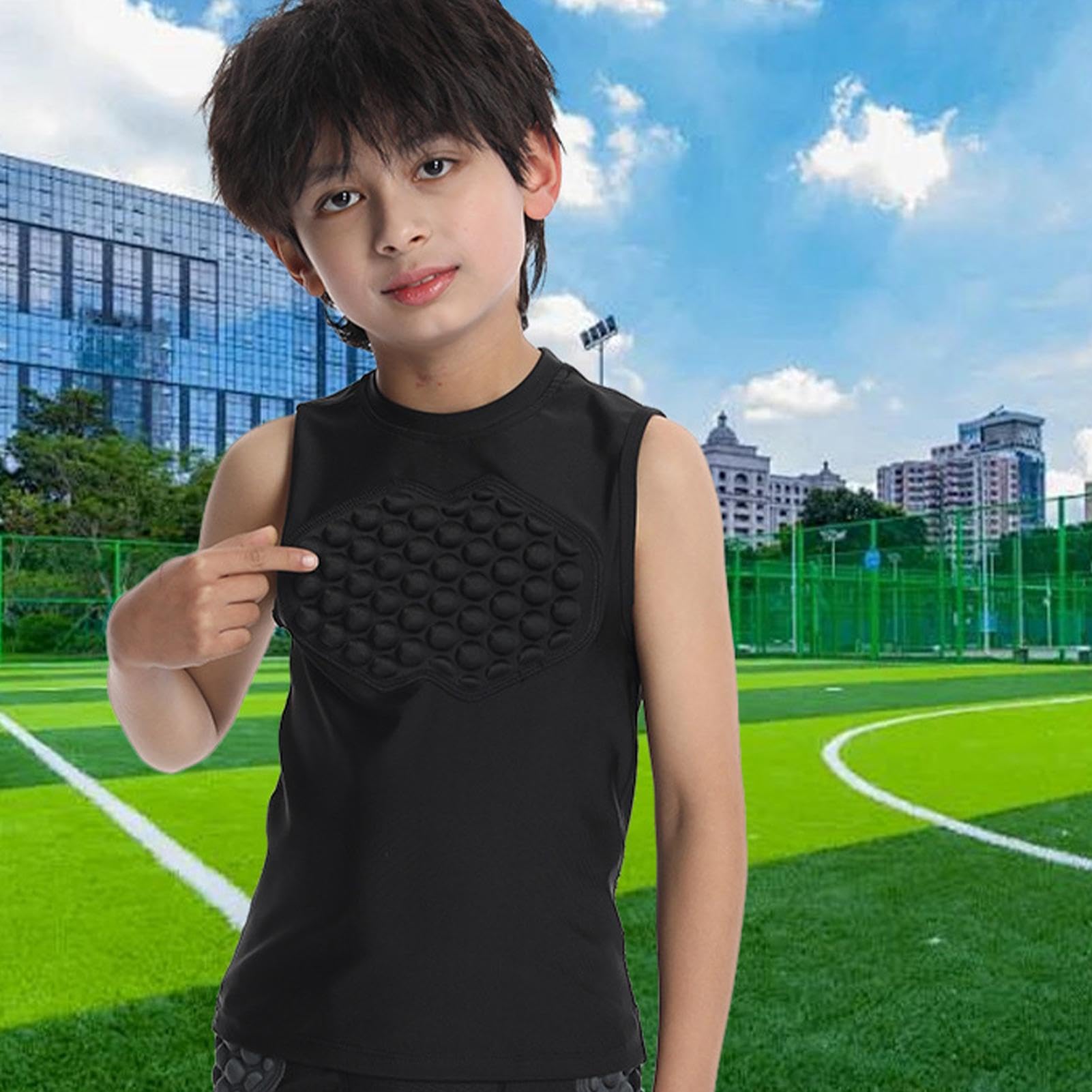 Jugend-Baseball-Brustschutz – Softball-Fußball-Rippenherz-Sternumschutz, Bequemer Jugend-Baseball-Brustschutz | Fußball-Rippenschutz-Brust-Herzschutz-Shirt Für Kinder, Und Mädchen, (schwarz) (S