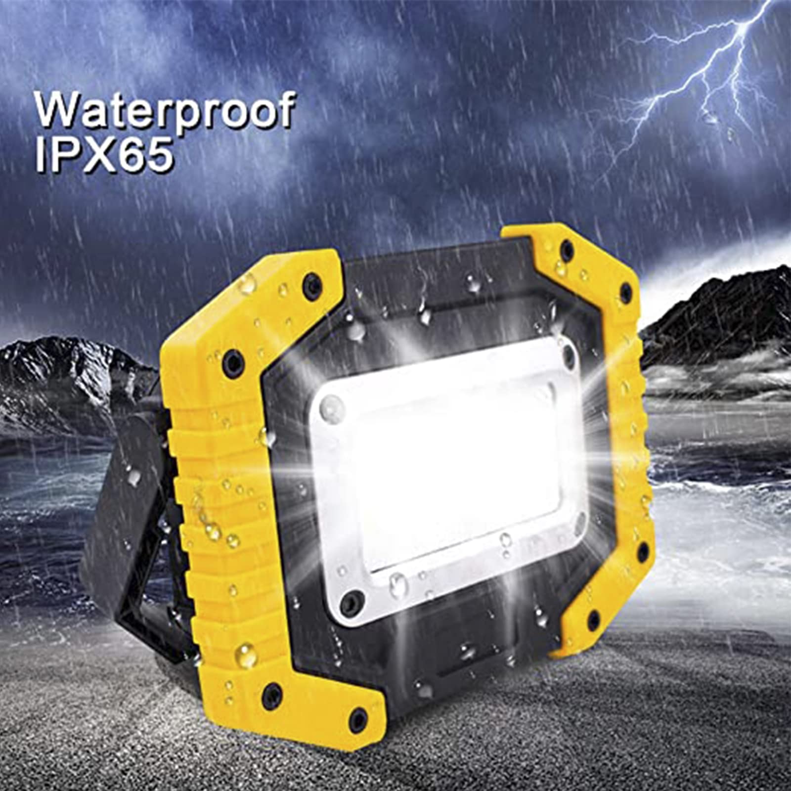 Faro Luce LED Ricaricabile 30W, Lampada da Lavoro da Portatile con USB, Lampada da Cantiere, 3 modalità, Luci da Lavoro Campeggio Impermeabile per Escursionismo Garage,Giallo,2 Pack