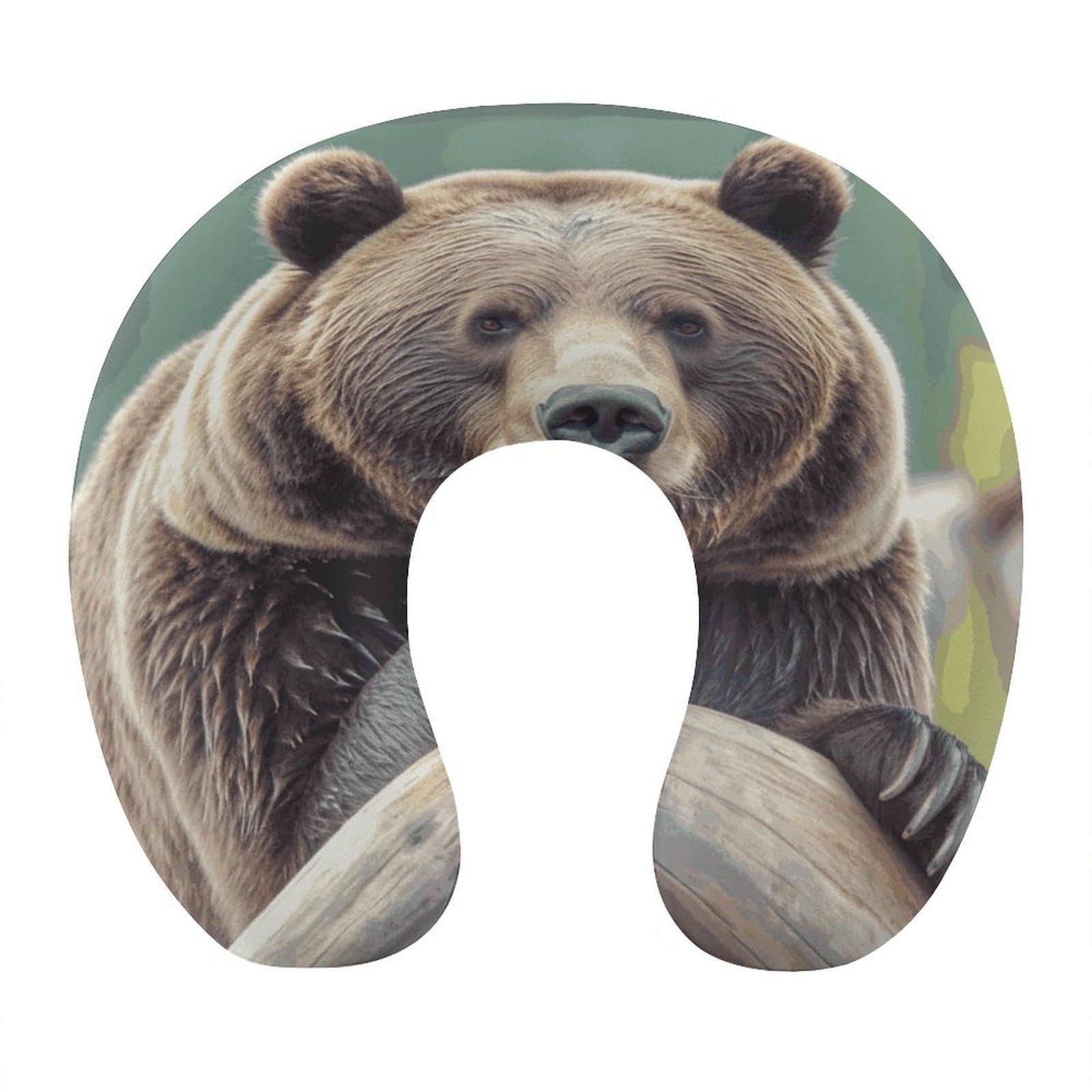 Btcowzrv Style Grizzly Bear U Shaped Neck Pillow Travel Pillows