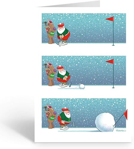 Stonehouse Collection - Tarjeta de Navidad de Putting Snowball - Divertidas tarjetas de Navidad de golf - 18 tarjetas navideñas de golf y sobres