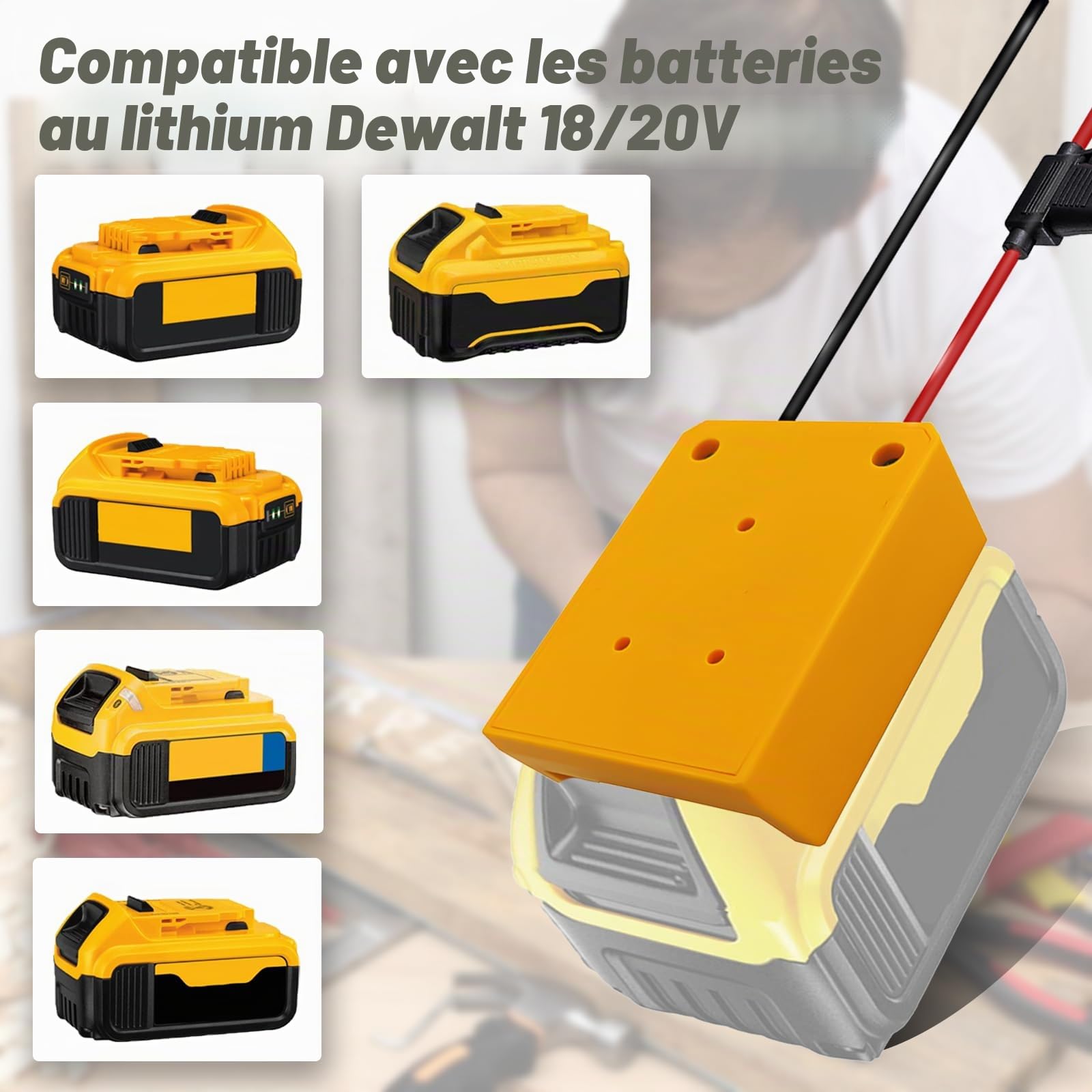 2 Packs Power Wheel Adaptateurs pour Dewalt 20V/60V Batteries Bornes de câble Connecteurs DC Chargeur USB Prises de Courant DC pour Voitures Robots Camions DIY