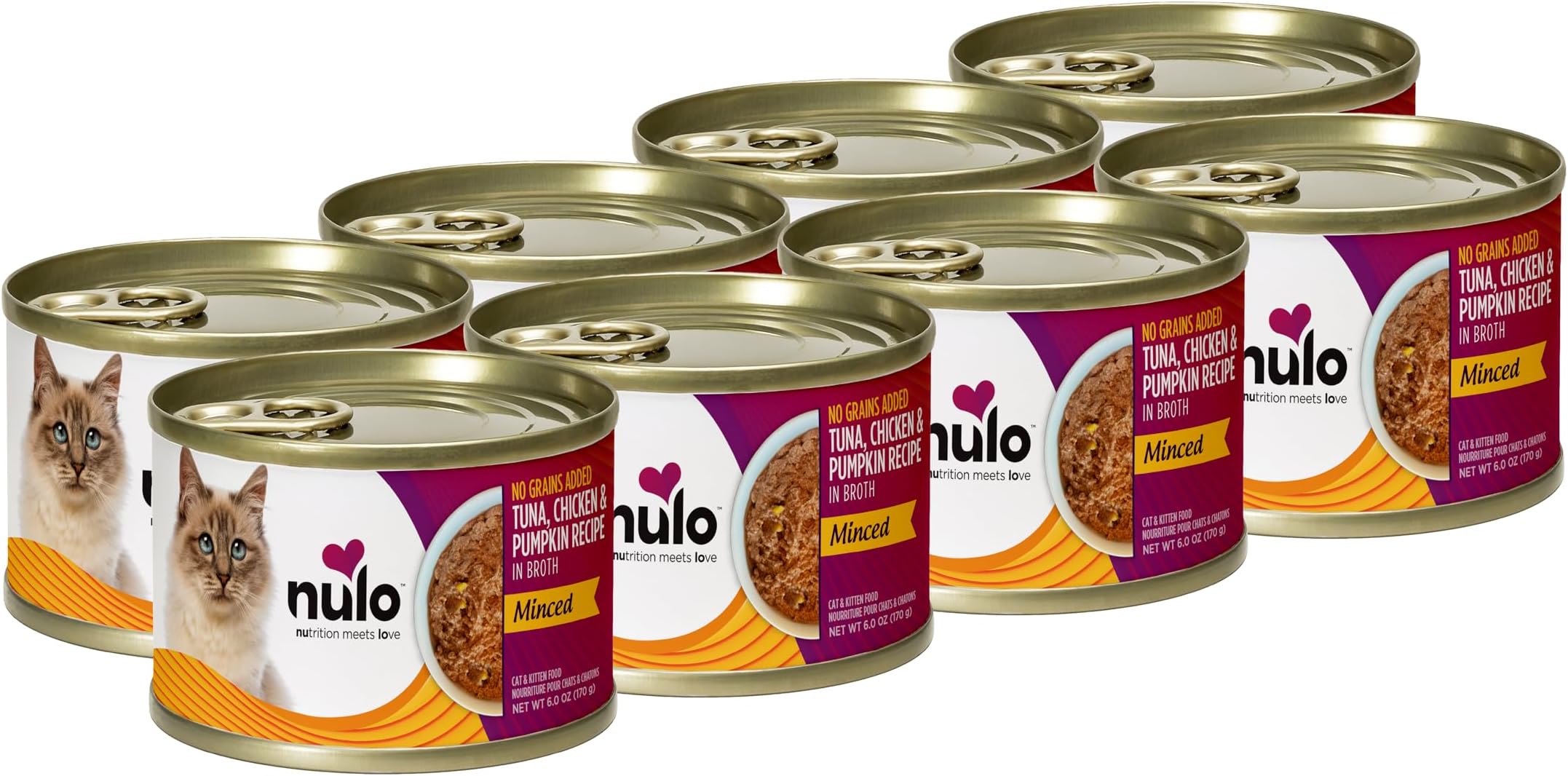 Canned Wet Cat Food - Minced Tuna, Chicken & Pumpkin in Broth, High Protein Grain-Free Cat Food, Indoor & Outdoor Kittens and Adults, 6oz Cans (Pack of 8)