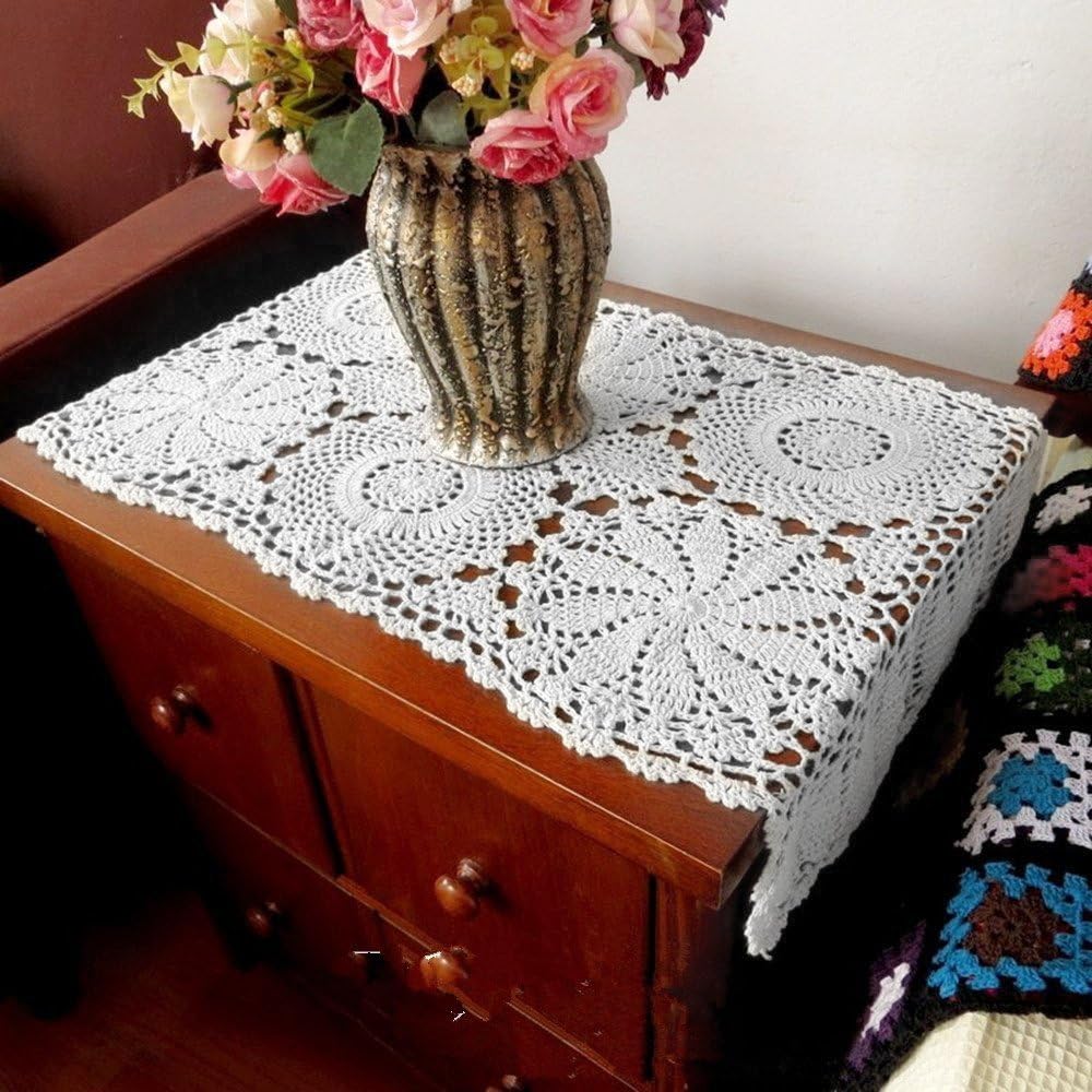 ABREEZE Handmade Crochet Stereo Rose Tablecloth Cotton Hollowed-Out Tablecloth Beige, 19.7"x19.7"