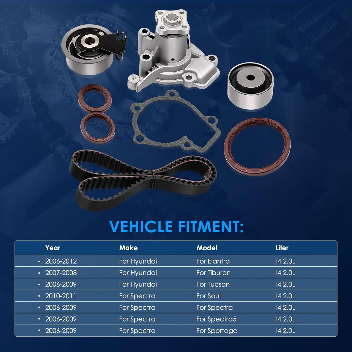 ECCPP Timing Belt Kit with Water Pump Compatible For Hyundai For Elantra Tiburon Tucson For Spectra Soul Spectra Spectra5 2006-2009 For Spectra For Sportage A026WP TS26284A WP9137
